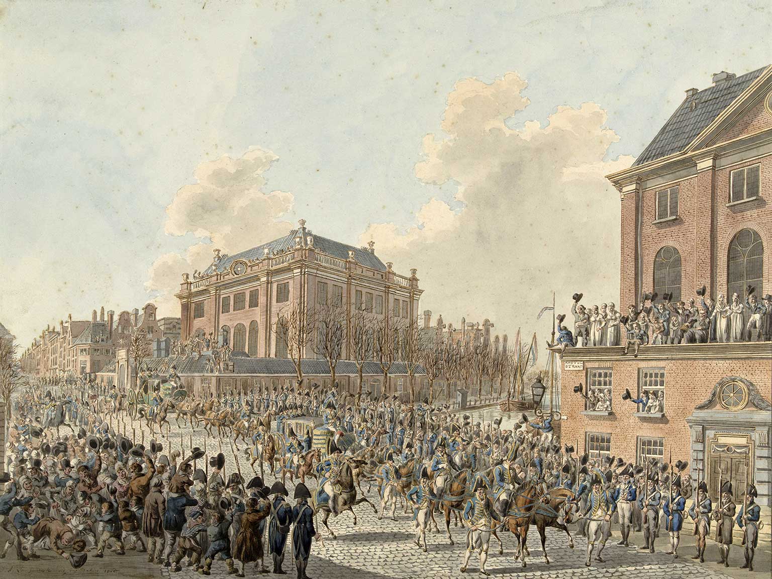Aankomst van Koning Lodewijk Napoleon in Amsterdam in april 1808, tekening van Jan Anthonie Langendijk