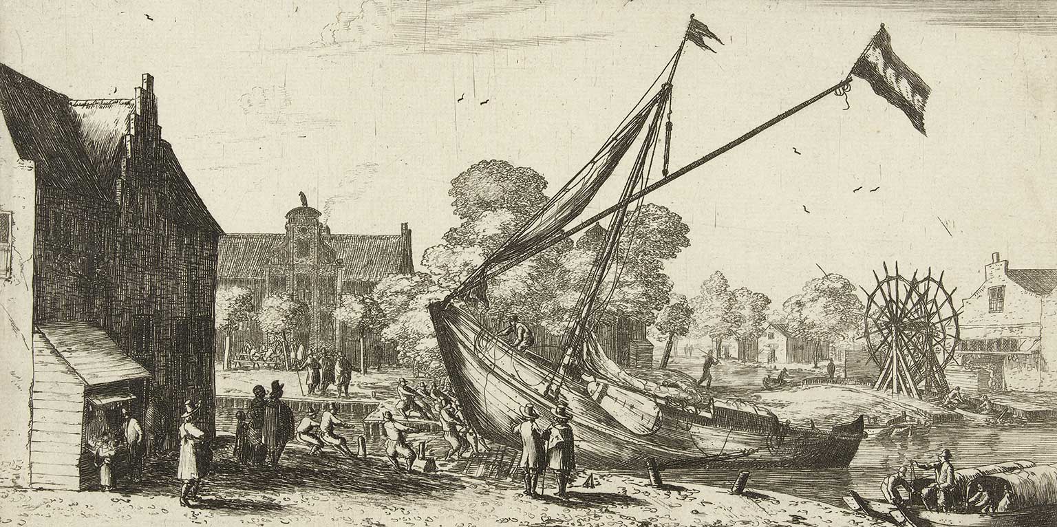 Gezicht op de Overtoom, Amsterdam, gravure van Reinier Nooms uit 1652