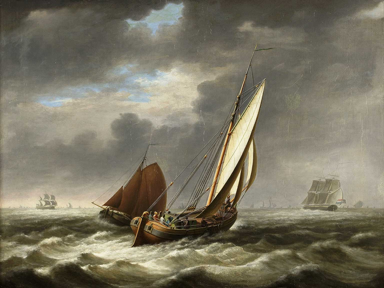 Schilderij met de beurtvaart tussen Amsterdam en Lemmer over de Zuiderzee