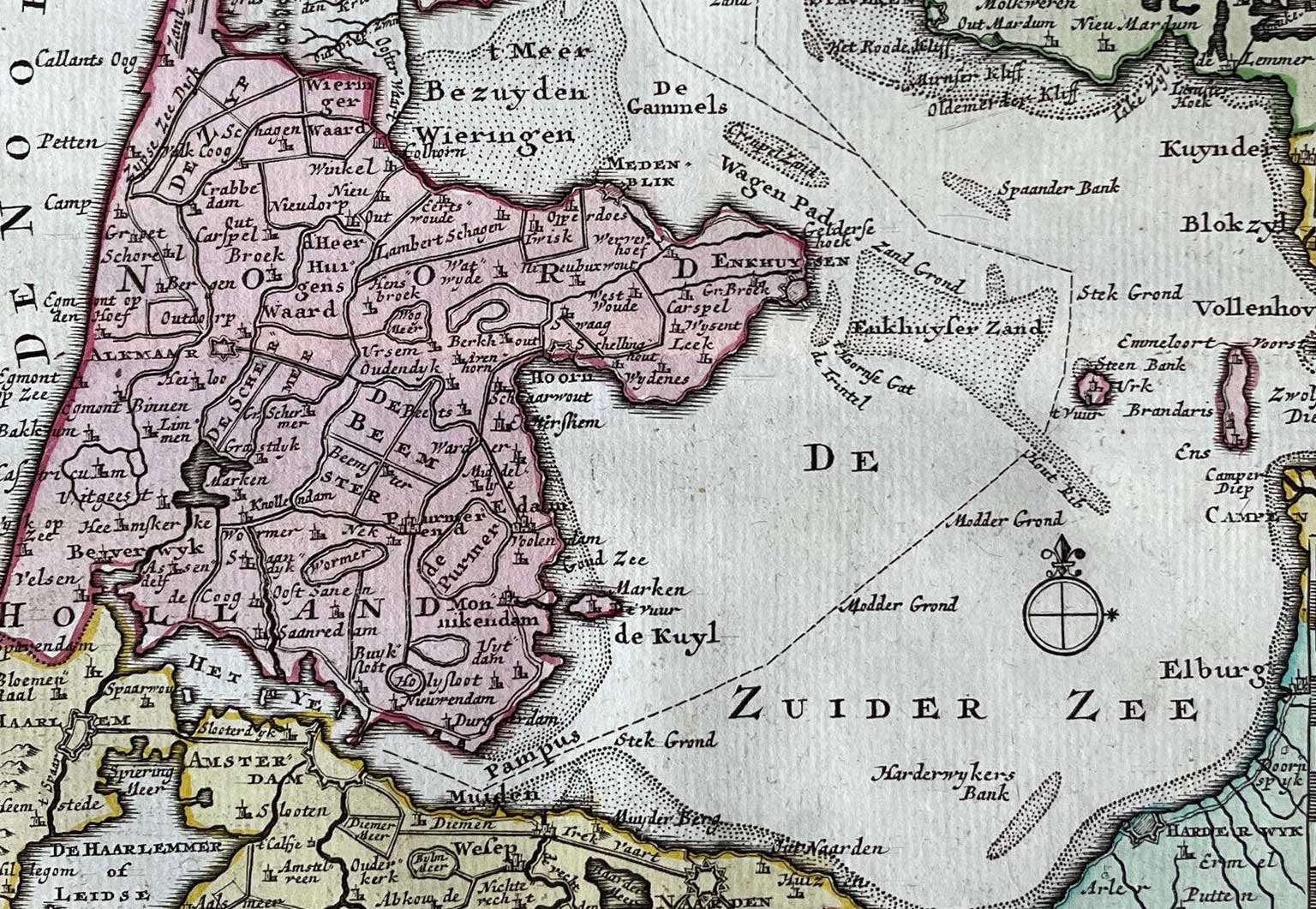 Detail van een kaart van de Zuiderzee uit 1725-1750 van Reinier en Josua Ottens