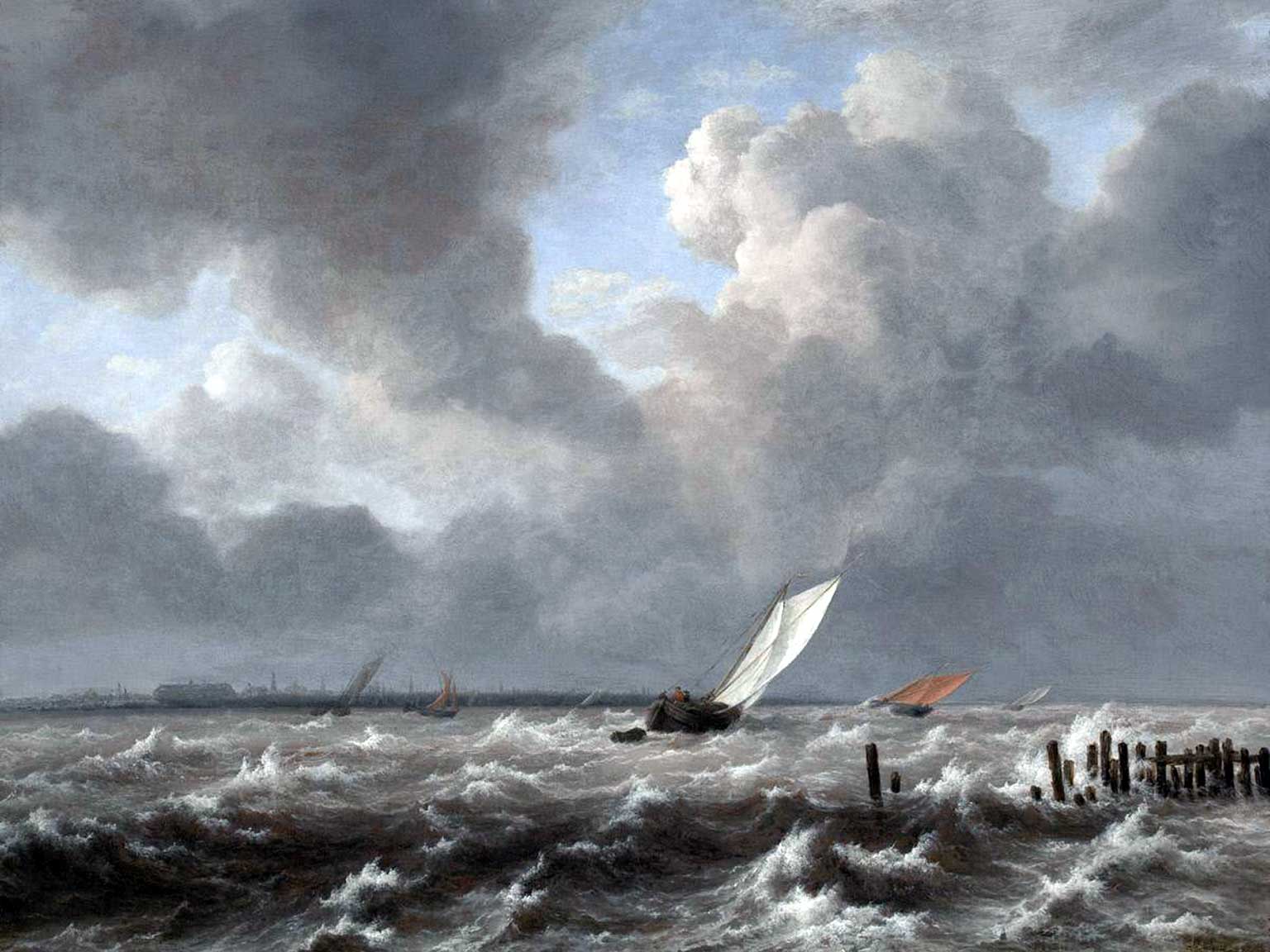 View of the IJ in Amsterdam on a stormy day, painting from 1660 by Jacob van Ruisdael