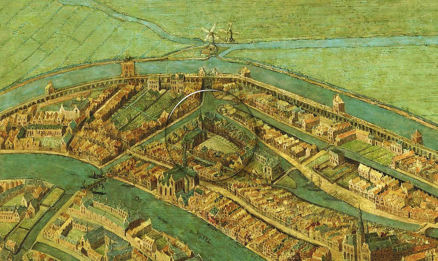Begijnhof, Amsterdam, on a map from 1538 by Cornelis Anthonisz.