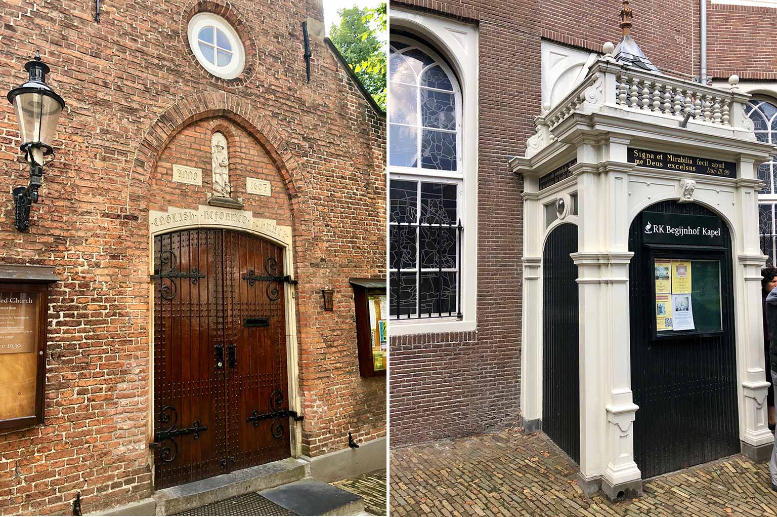 Deur van de Engelse Hervormde Kerk (links) en deur van de Begijnhof Kapel (rechts)