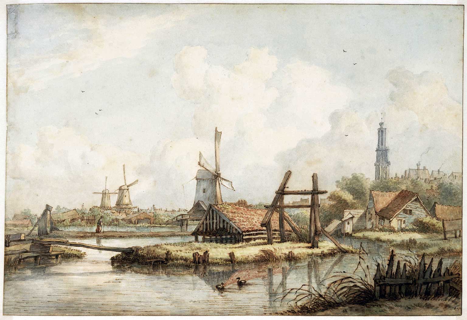 Kwakerspoel, Amsterdam, tussen 1800 en 1820, tekening van Jan H. Hulswit