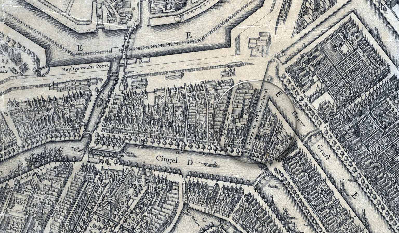Beulingsloot, Amsterdam, op een kaart uit 1625 van Balthasar Florisz van Berckenrode