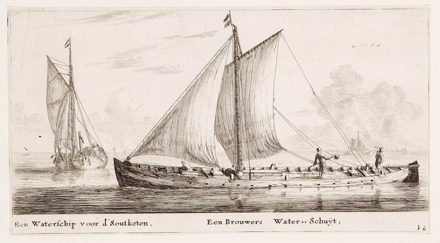 Drawing from 1652 by Reinier Nooms, vessel for water transport in Amsterdam