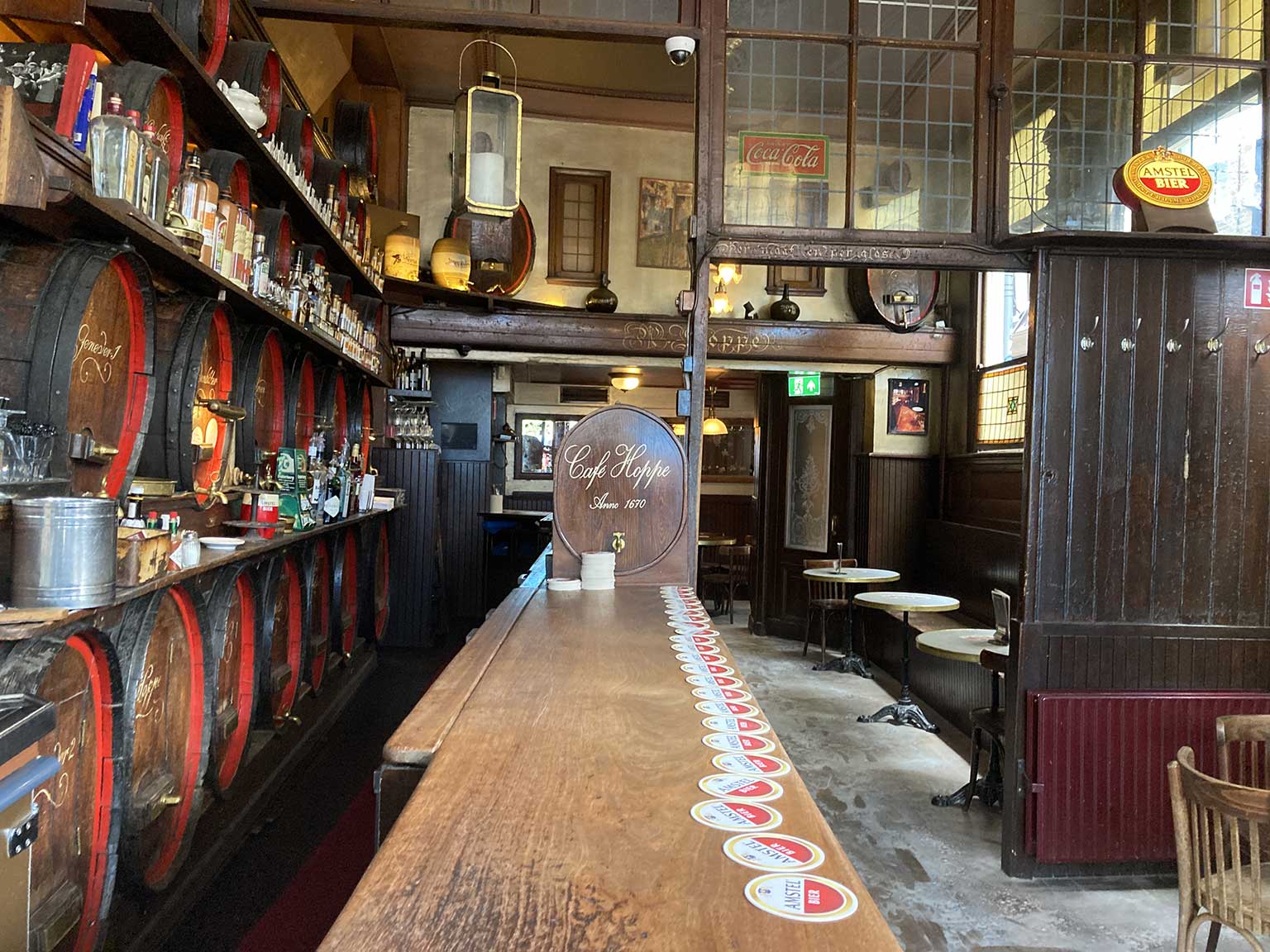 The liqueur barrels behind the bar inside Spui 18, Amsterdam
