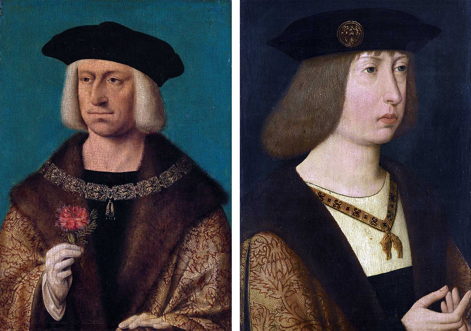 Links Maximiliaan I (1459-1519), rechts zijn zoon Filip de Schone (1478-1506)