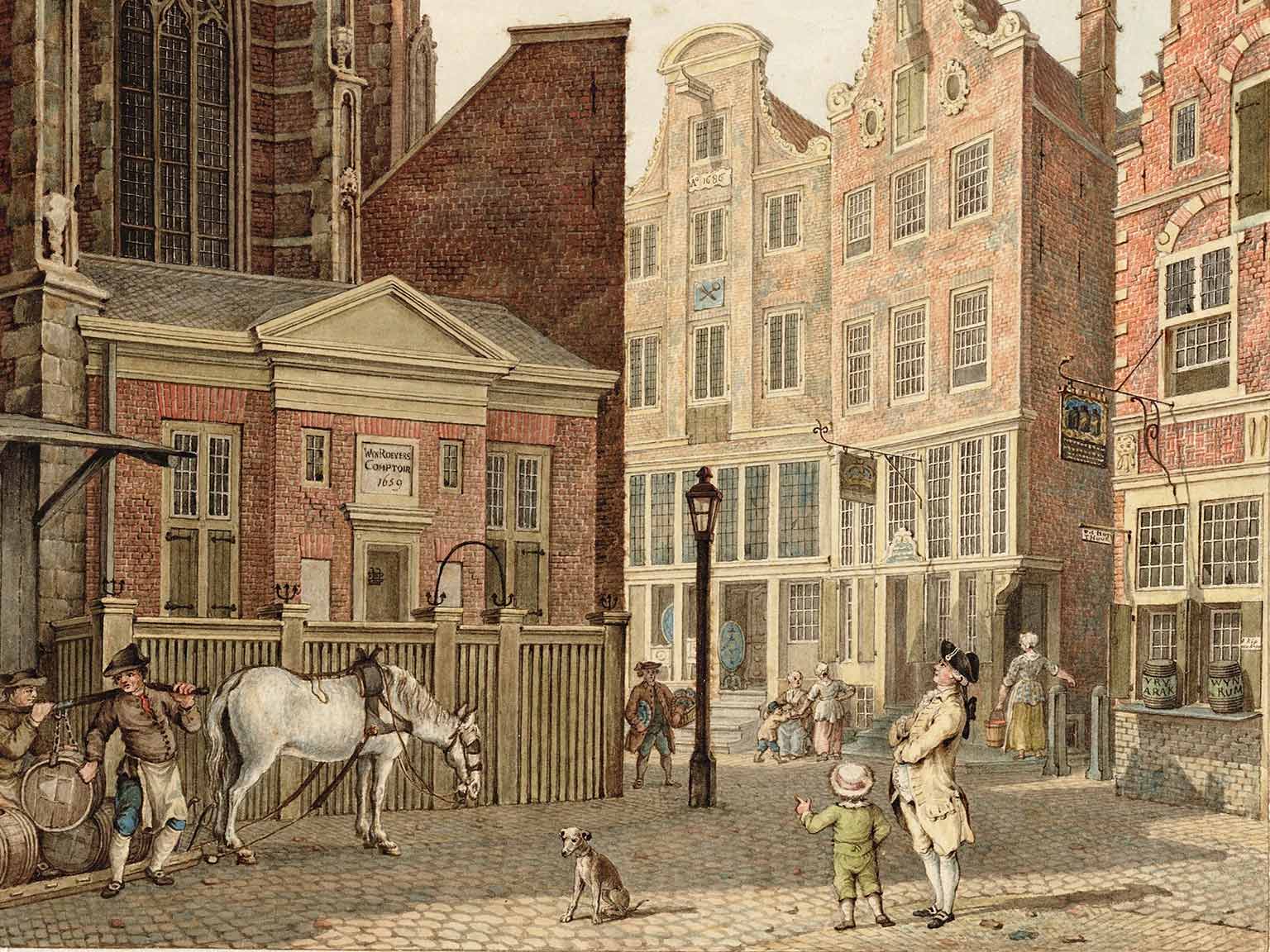 Gravenstraat, Amsterdam, tekening uit 1788 van Herman Schouten