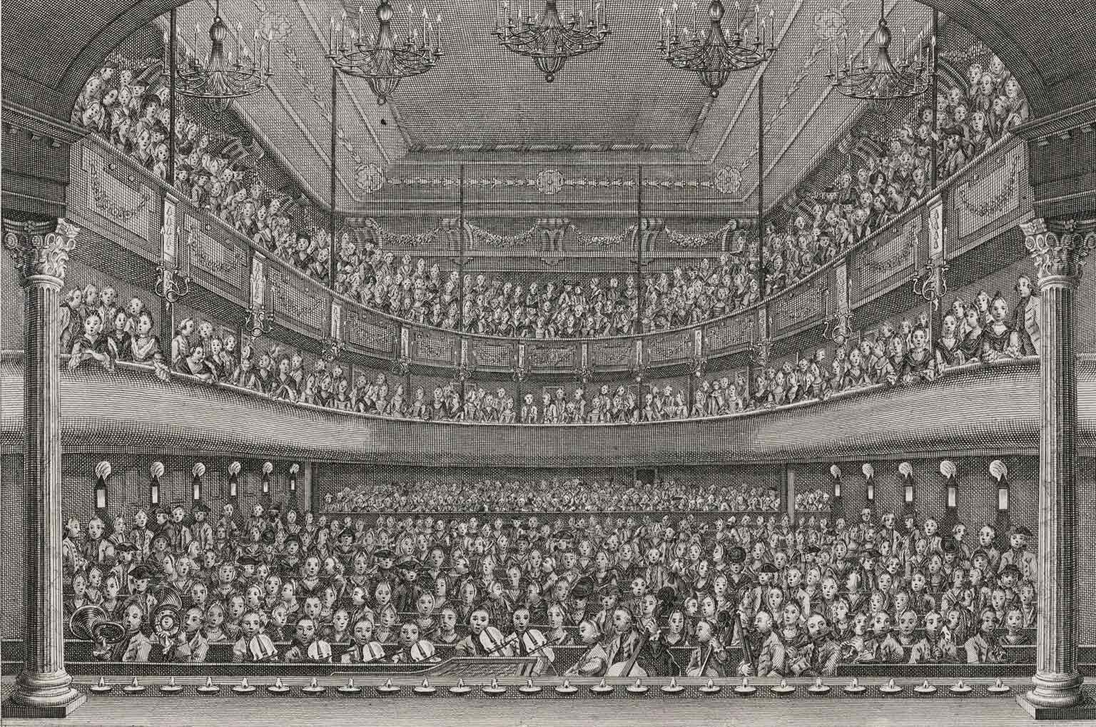 Keizersgracht theater, Amsterdam, before the fire in 1772, drawing by Willem Writs