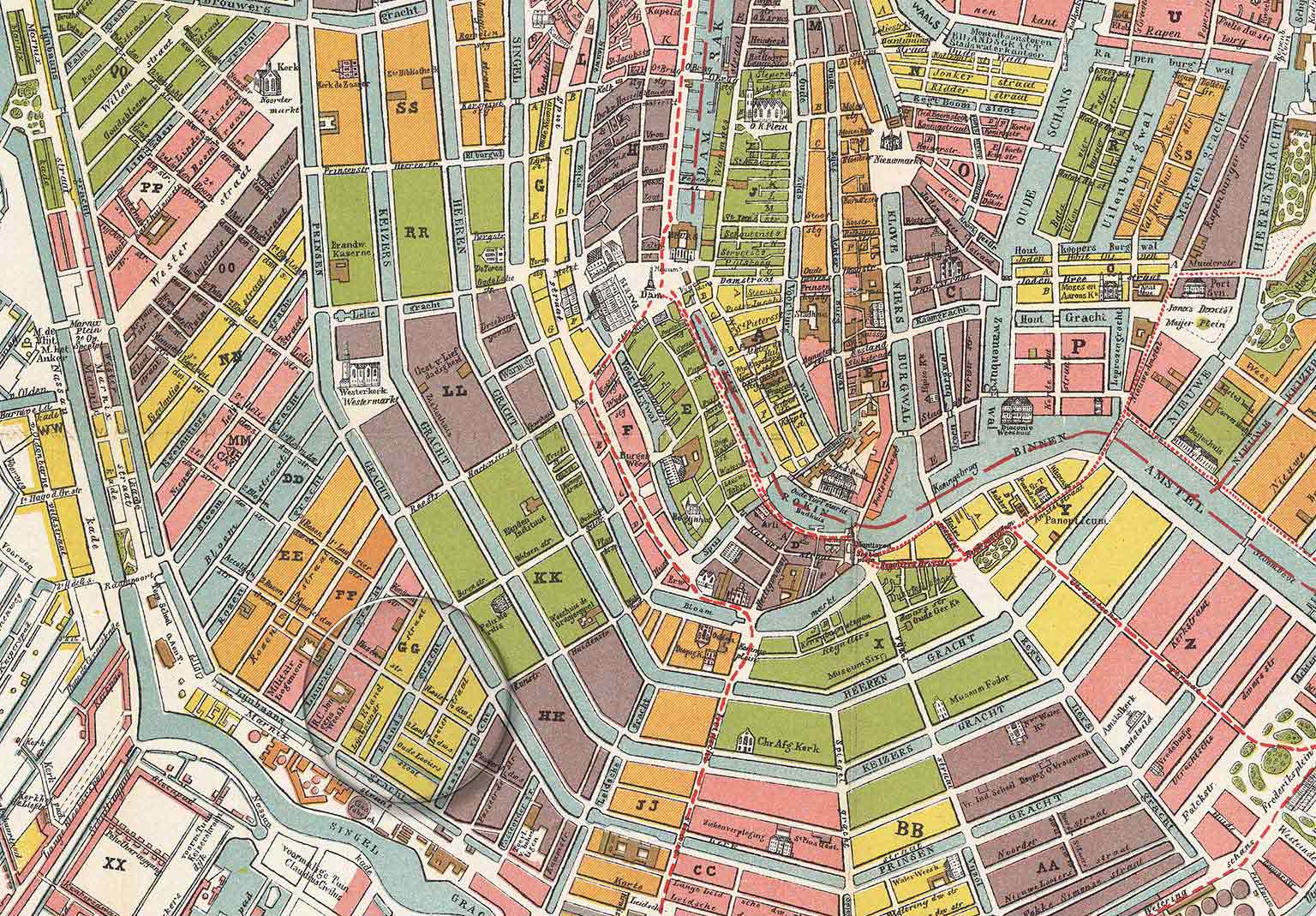 Elandsgracht, Amsterdam, nog niet gedempt, op een kaart uit 1882