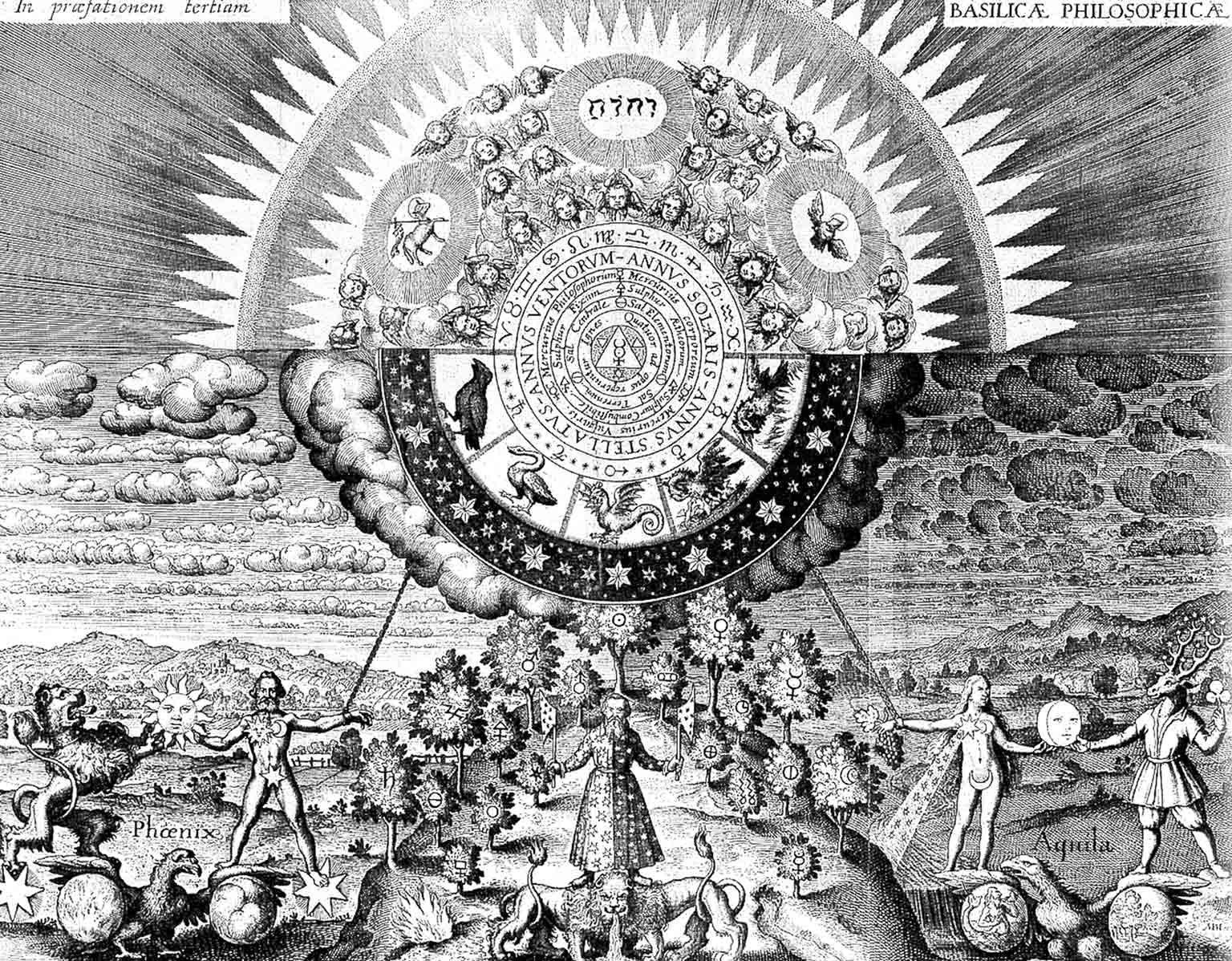 Alchemische illustratie in de Basilica Philosophica uit 1618