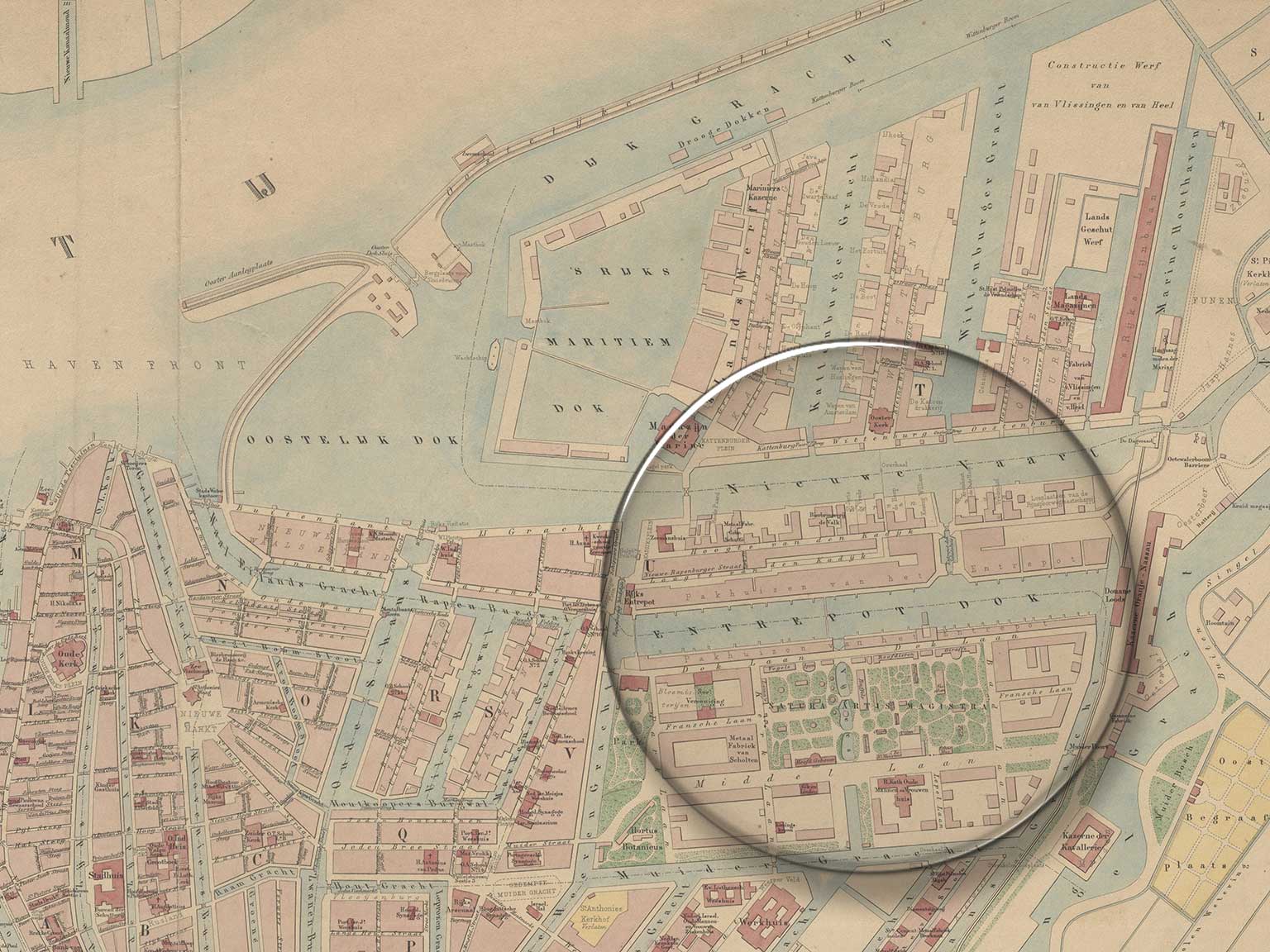 Entrepotdok, Amsterdam, on a map from 1867