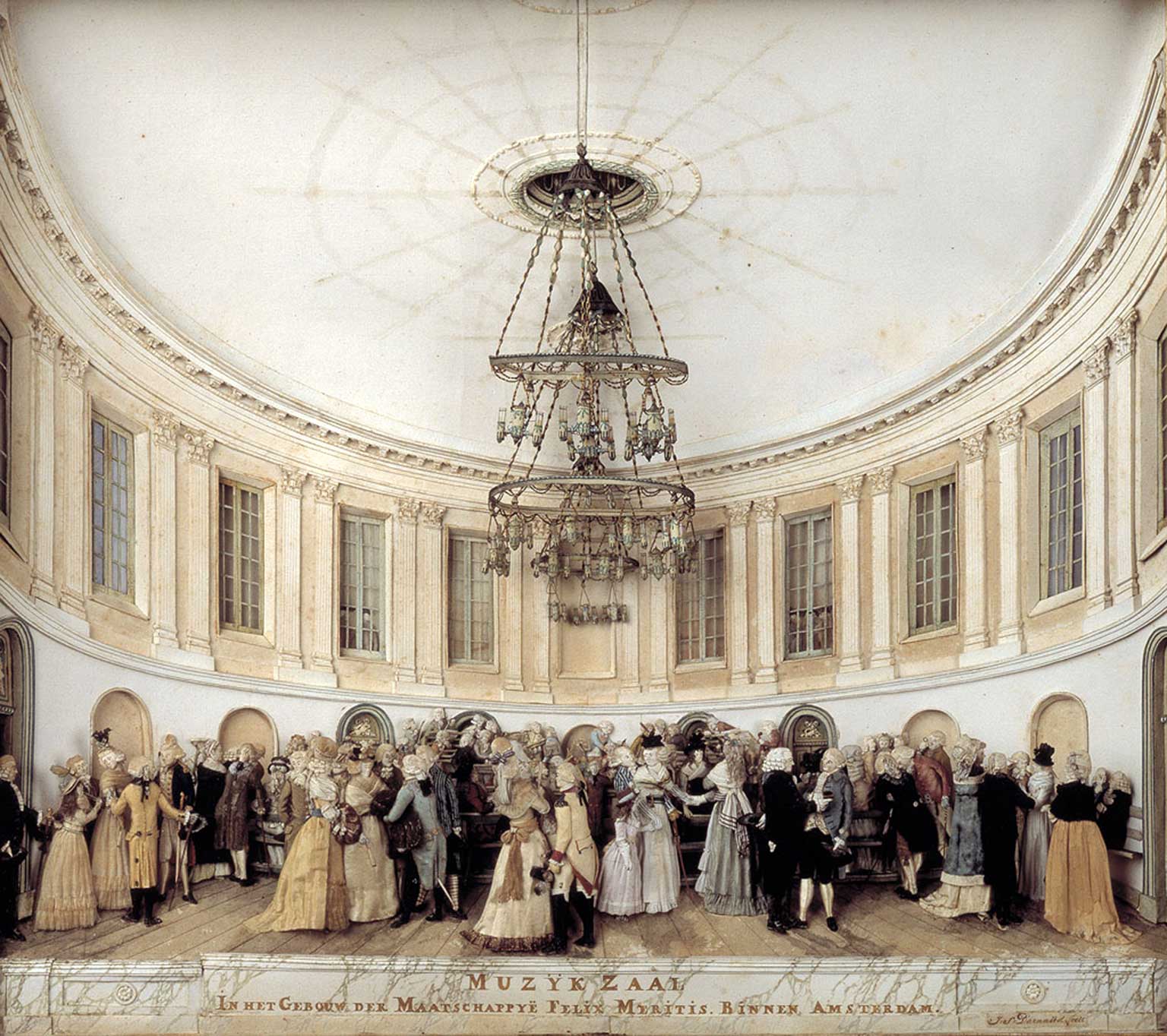 De Bavelaar Muziekzaal in Felix Meritis, Amsterdam, knipselwerk uit 1781-1801