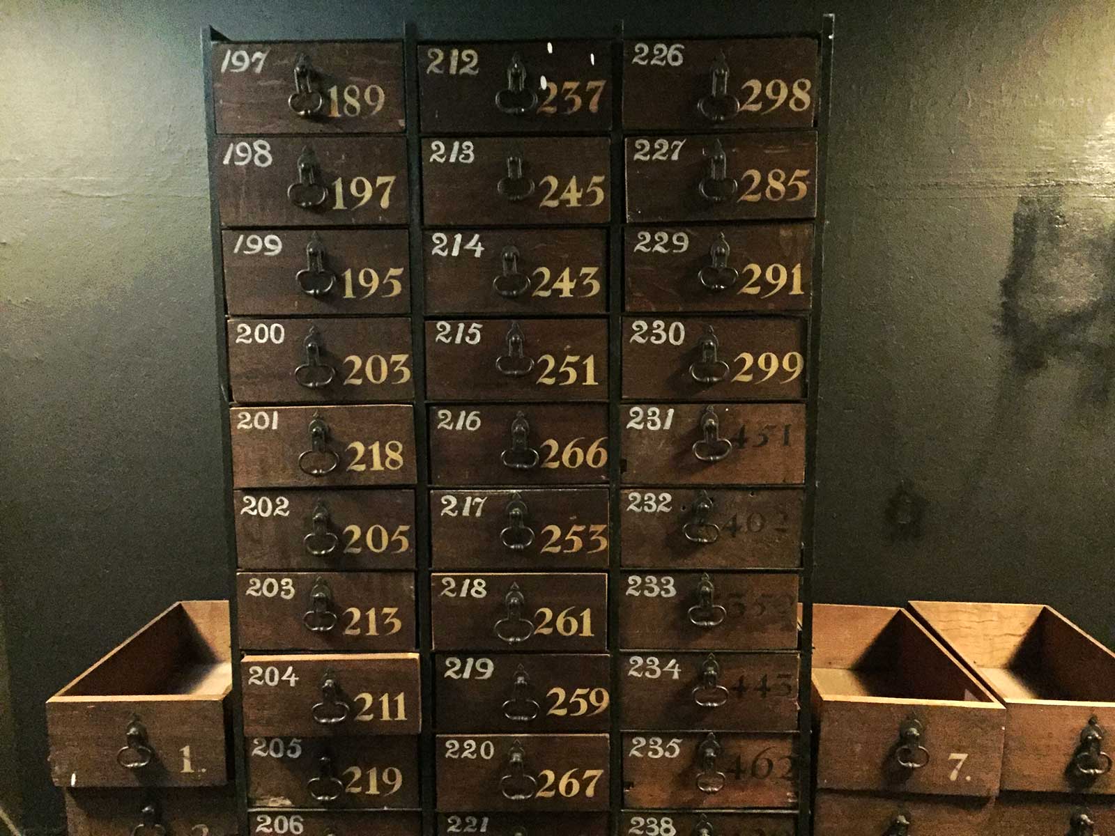 Numbered locker drawers from the Amsterdam orphanage