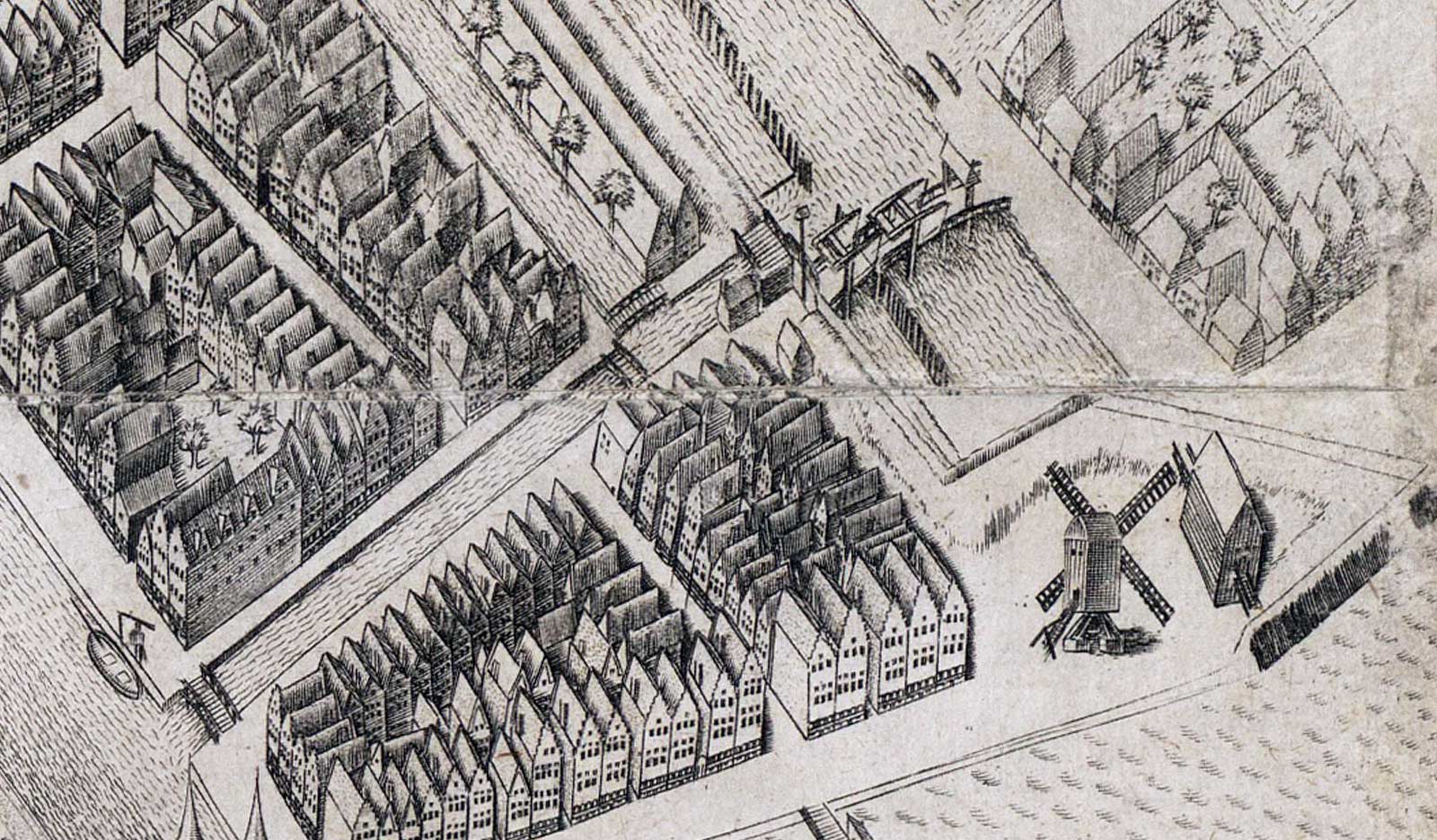Detail from a map by Pieter Bast, with the 3rd Haarlemmer­poort in Amsterdam, 1597