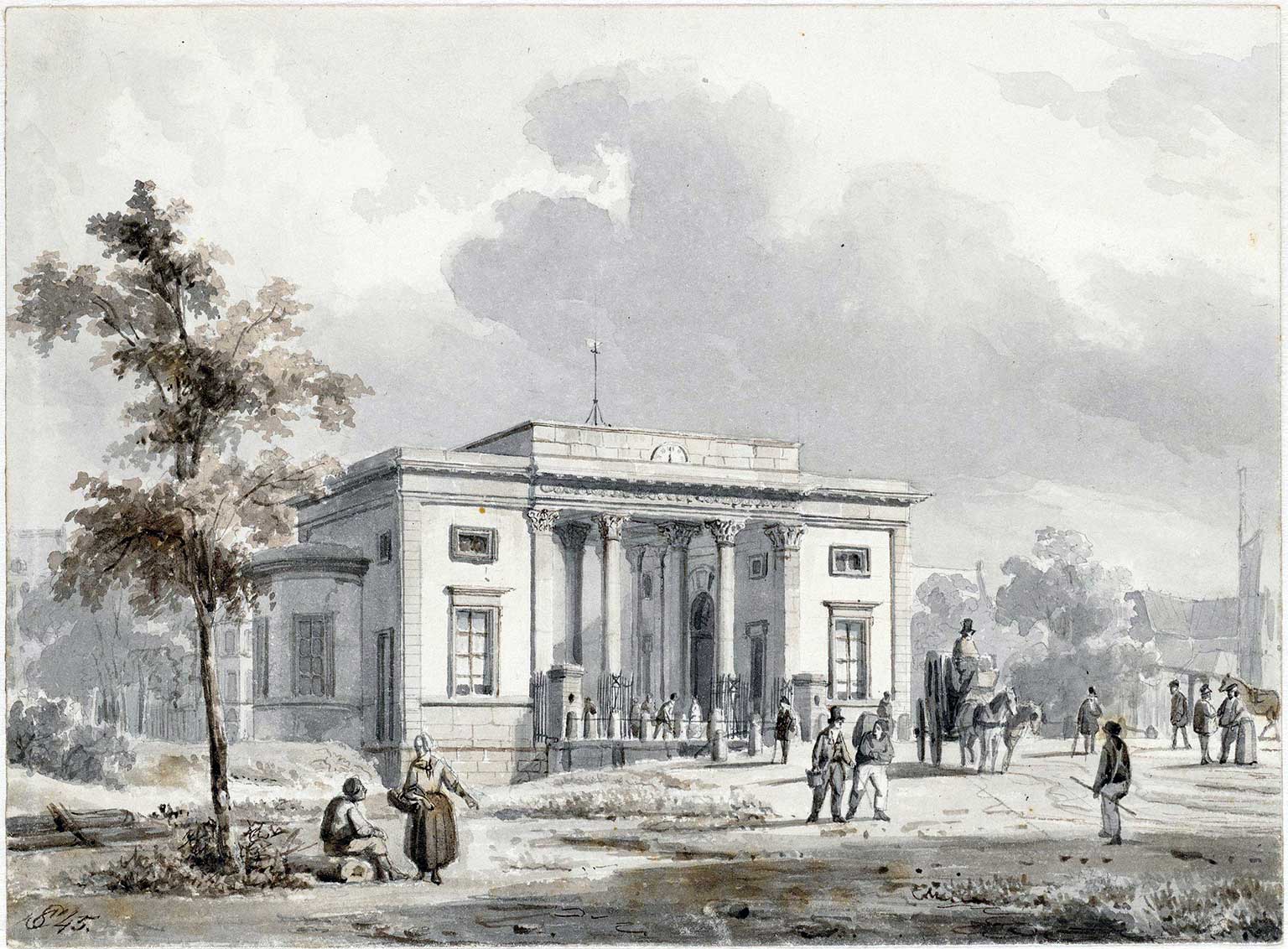 Gravure van de 5e Haarlemmerpoort, Amsterdam, in 1845