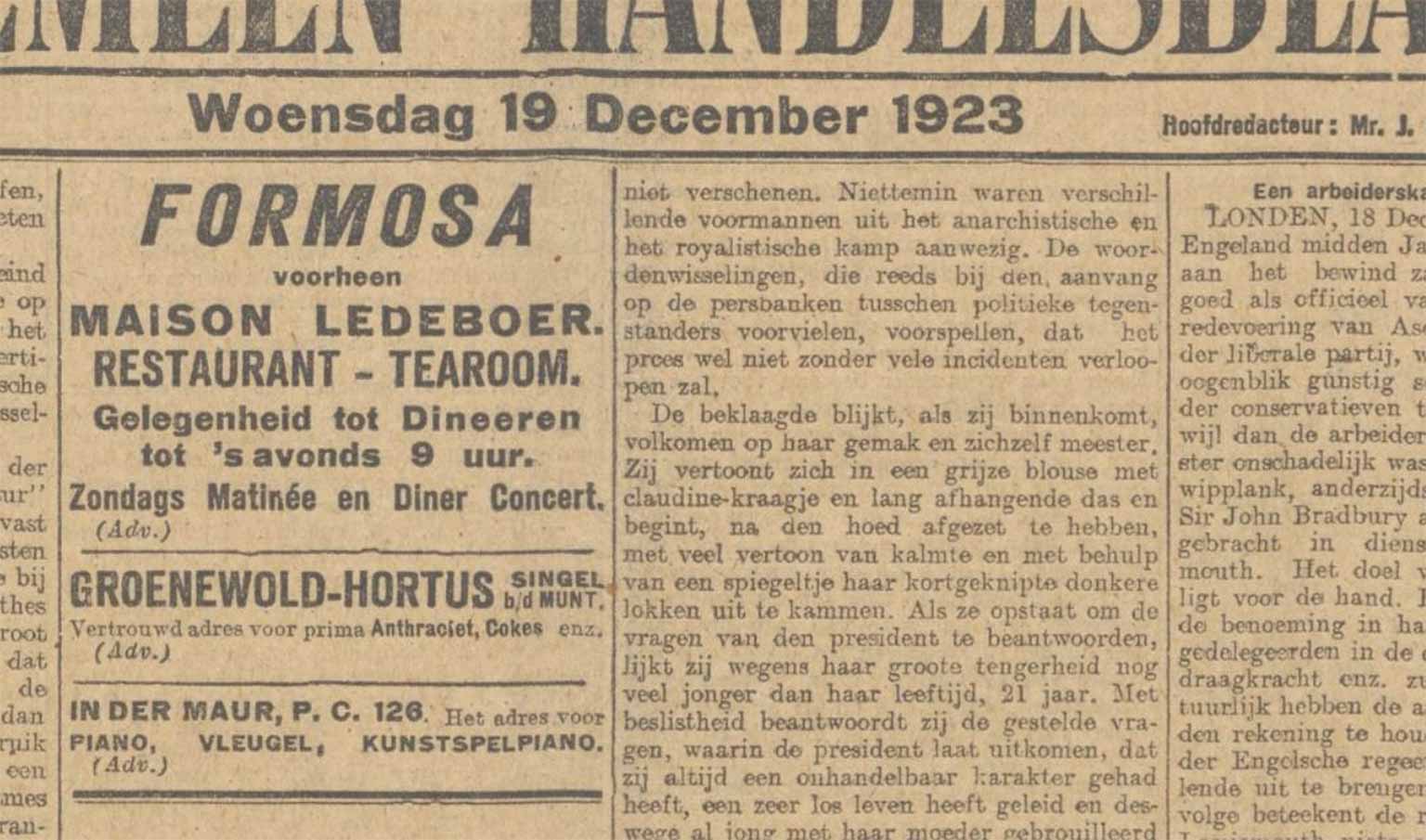 Advertisement for Formosa, 19 December 1923 in Algemeen Handelsblad