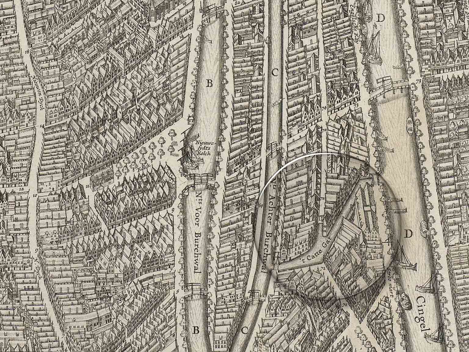 Het Kattengat op een kaart uit 1625 van Balthasar Florisz van Berckenrode