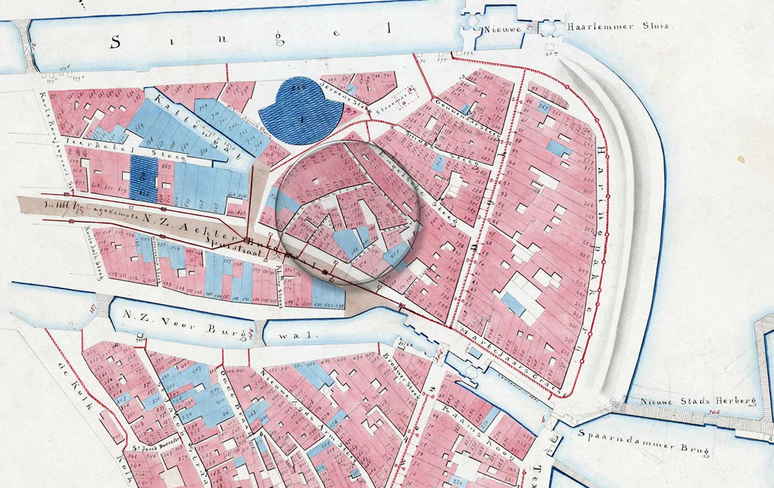 De buurt Hemelrijk op een kadastrale kaart uit 1853