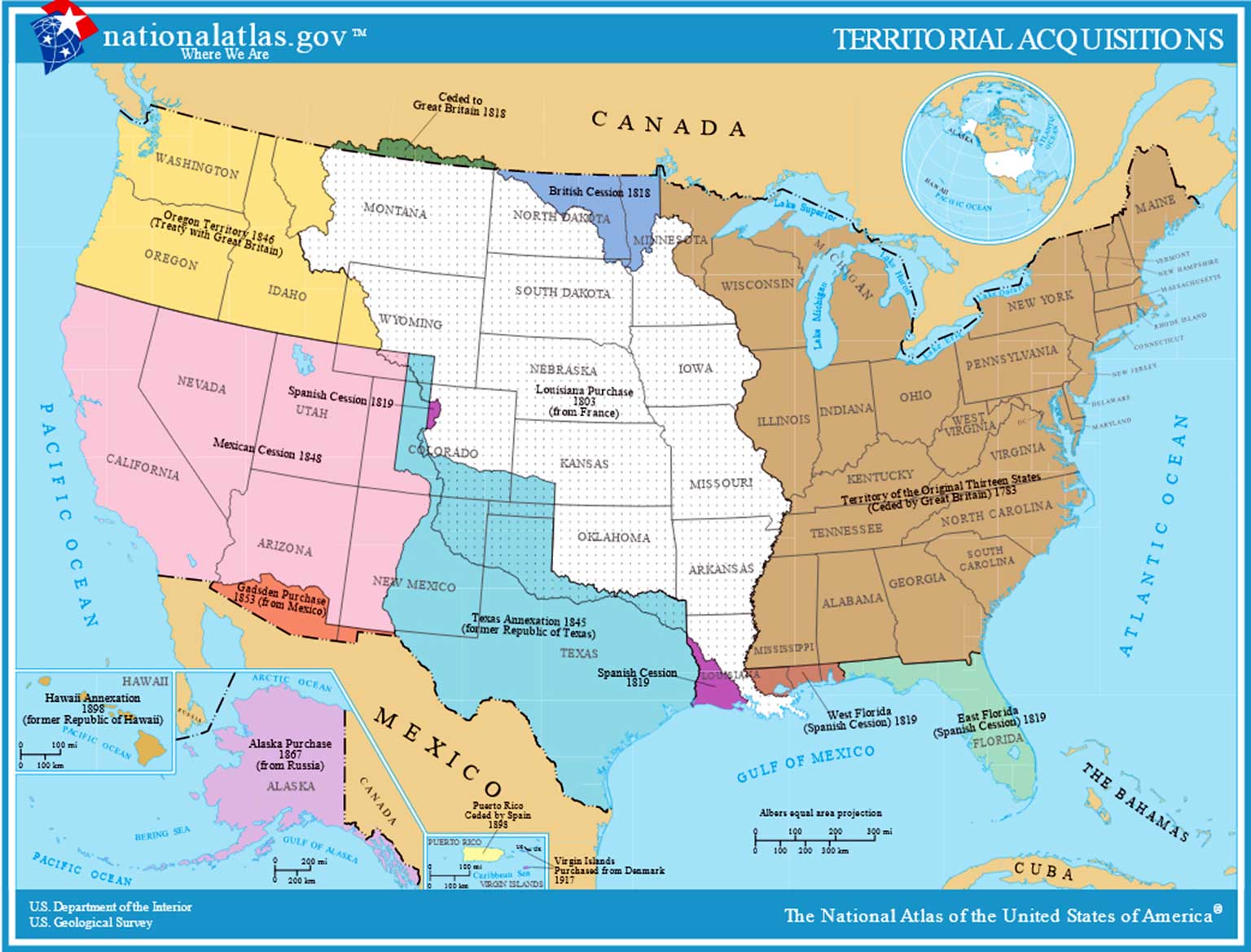The U.S. land acquisition from France in 1803, known as the Louisiana Purchase