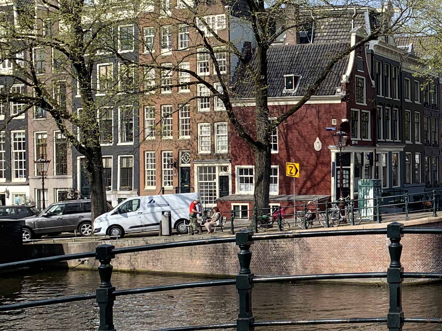 View from across the Prinsengracht of the red House with the Stork, Amsterdam