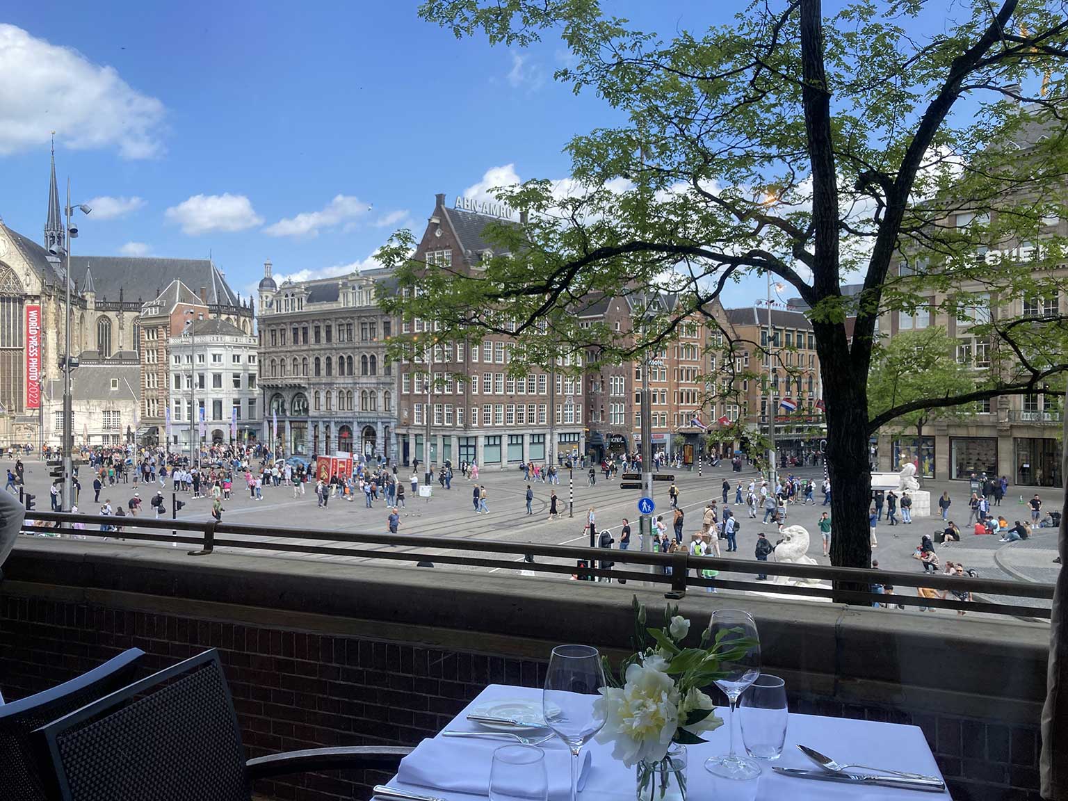 View of Dam square from inside the Koninklijke Industrieele Groote Club, Amsterdam