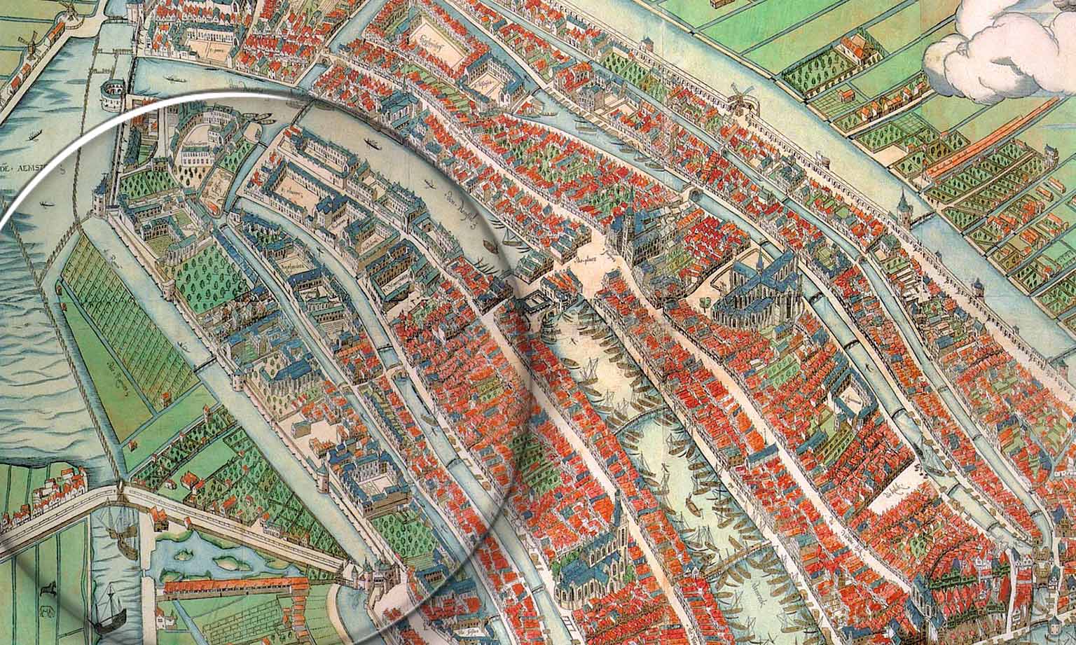 Kloveniersburgwal, Amsterdam, op een kaart uit 1544 van Cornelis Anthonisz