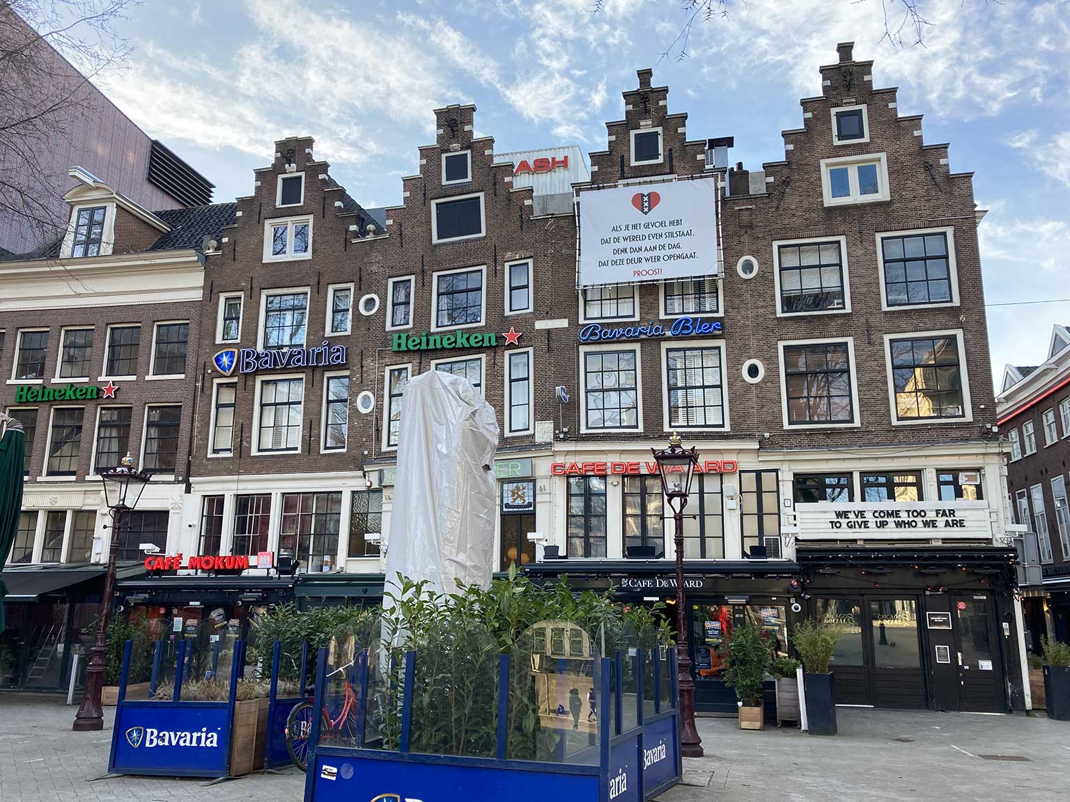 North side of the Leidseplein, Amsterdam, deserted in COVID-times (February 2021)