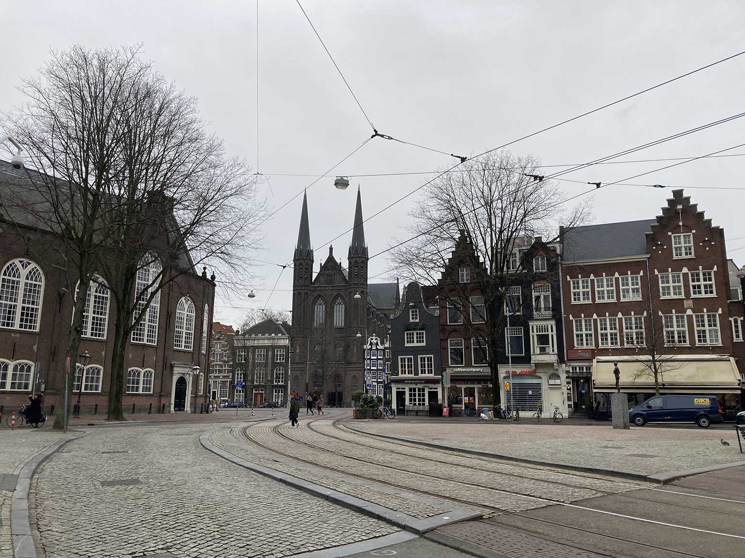 Southern side of the Spui square, Amsterdam, in January 2021