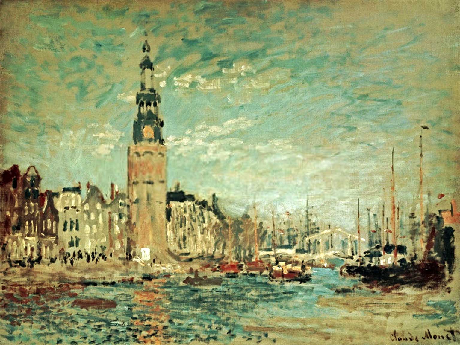 Montelbaans Tower, Amsterdam, painting by Claude Monet from 1874