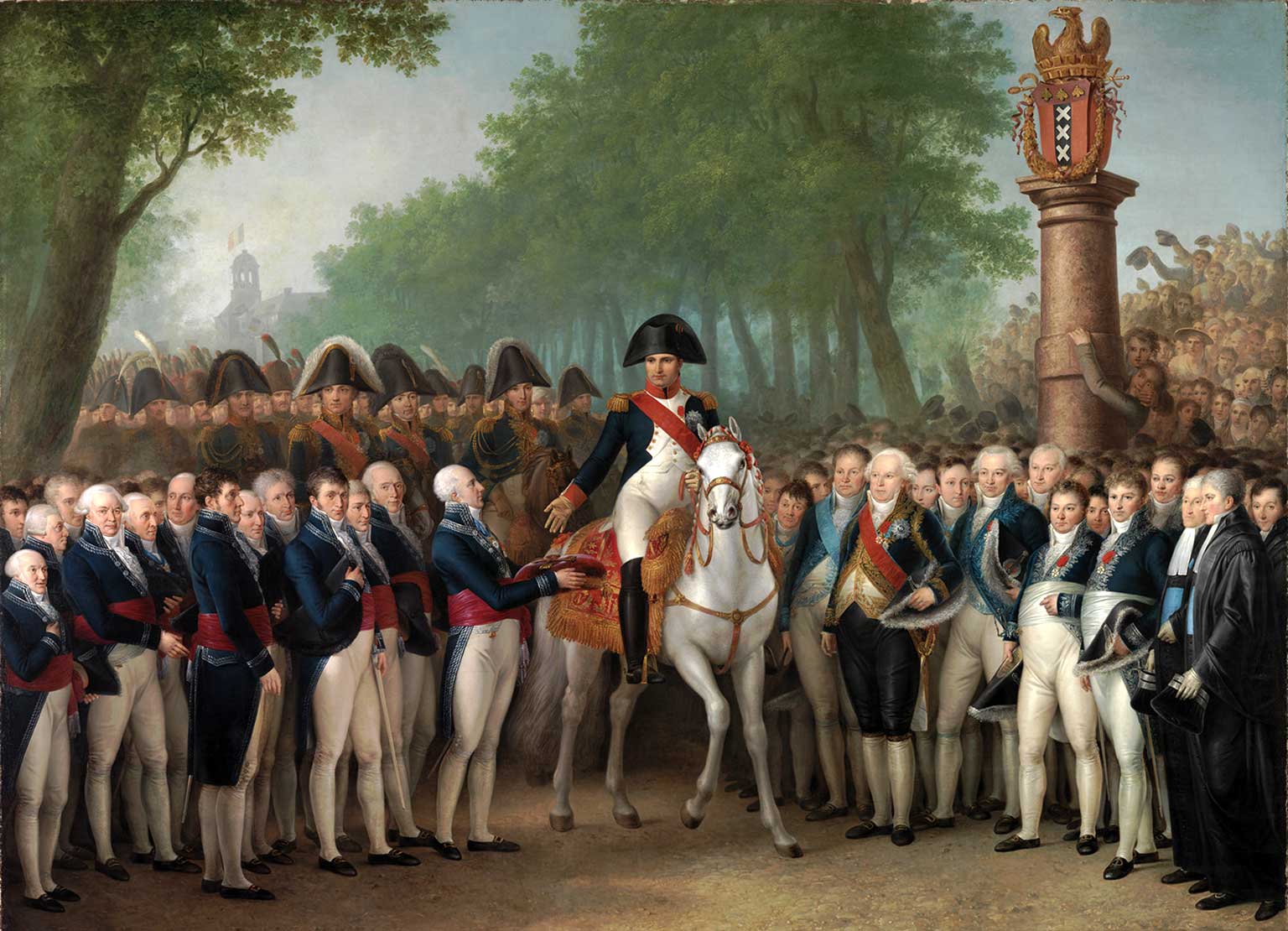 Napoleon krijgt de sleutels van de stad Amsterdam in 1811, schilderij van Van Bree