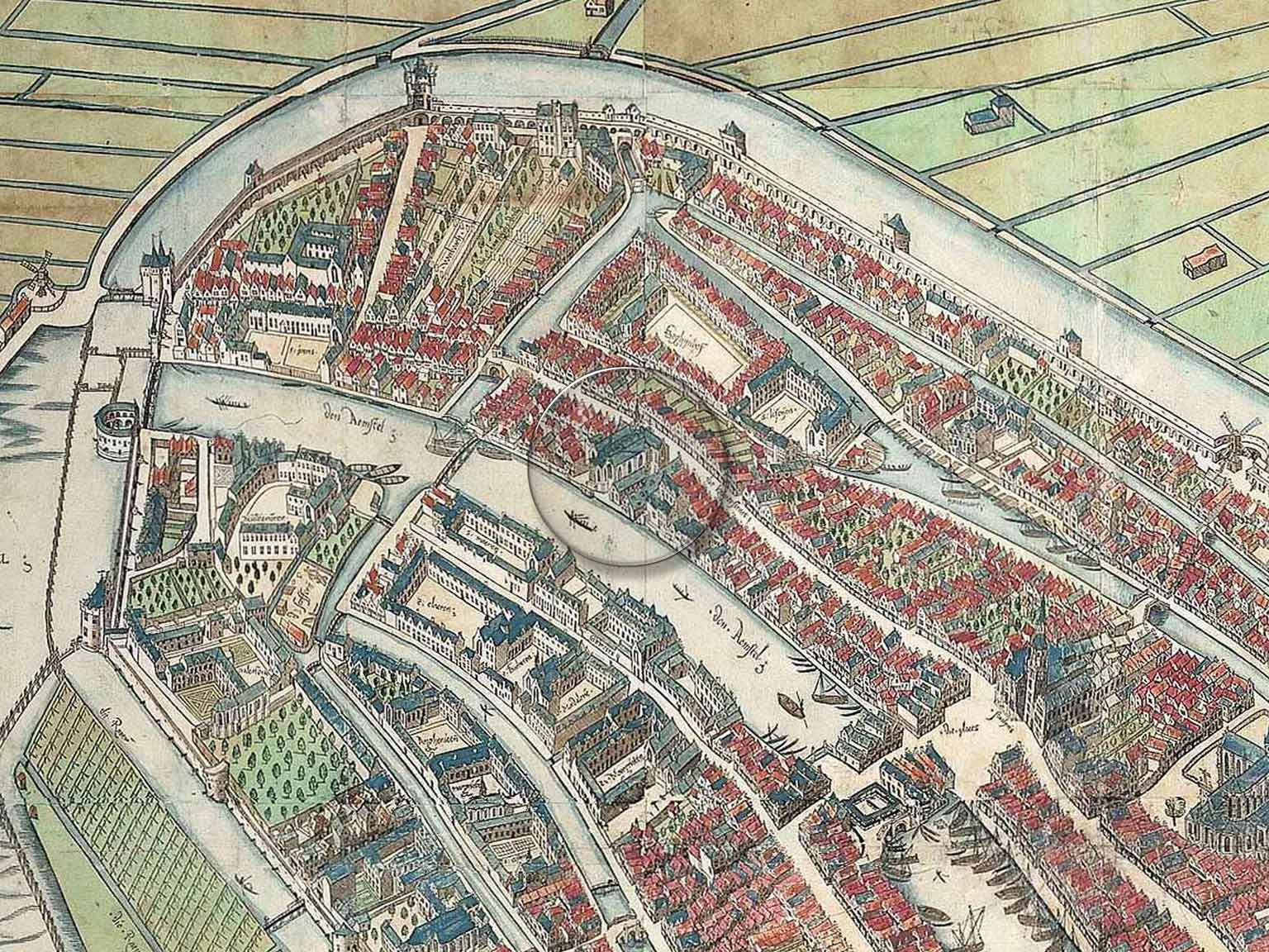 Holy Stead Chapel, Amsterdam, in 1544, detail of a map by Cornelis Anthonisz