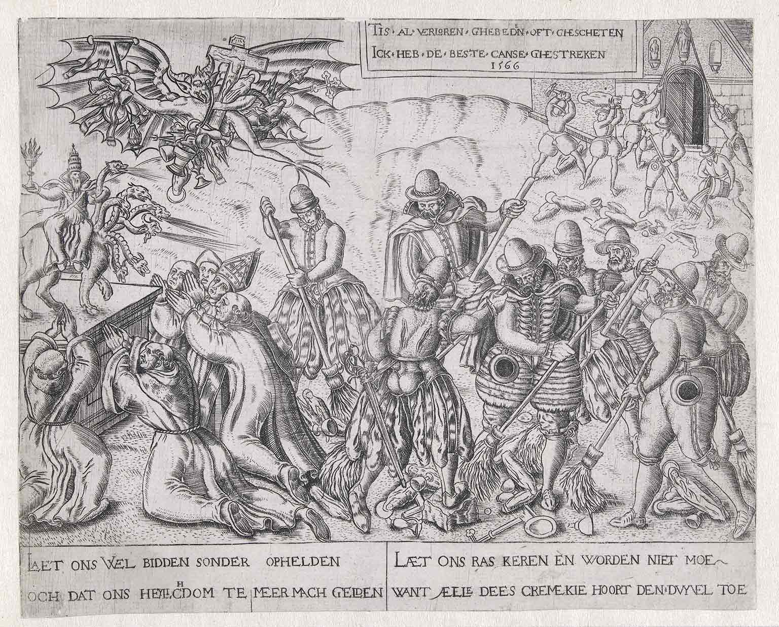 Protestantse propaganda uit 1566, aanmoediging van de vernieling en opruiming van katholieke afbeeldingen