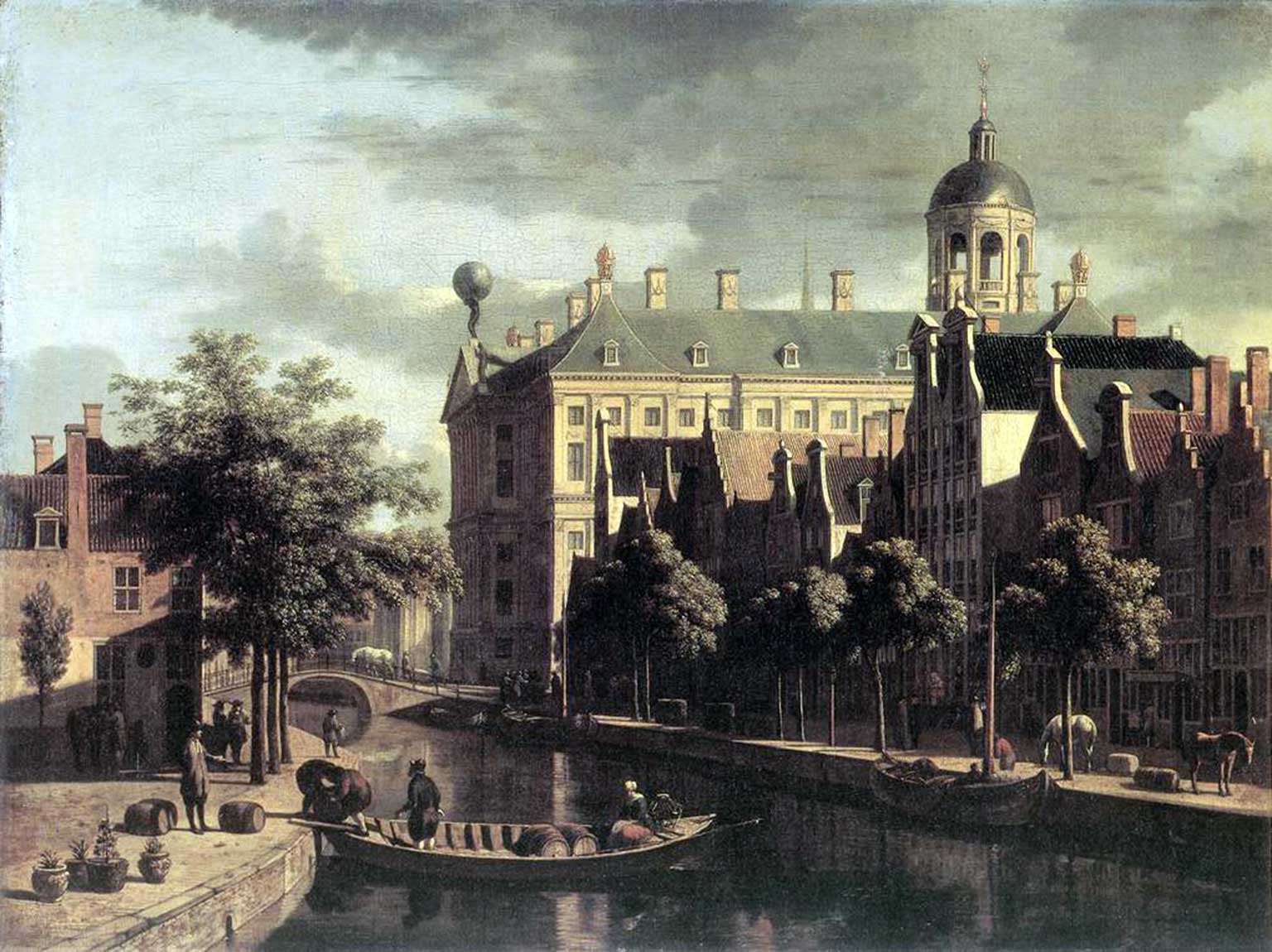 Nieuwezijds Voorburgswal near the Bloemmarkt in 1686, painting by Gerrit Adriaensz. Berckheyde