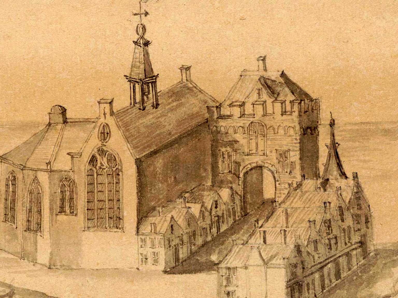 Sint Olofskapel, Amsterdam, met de Sint Olofspoort nog intact in 1544