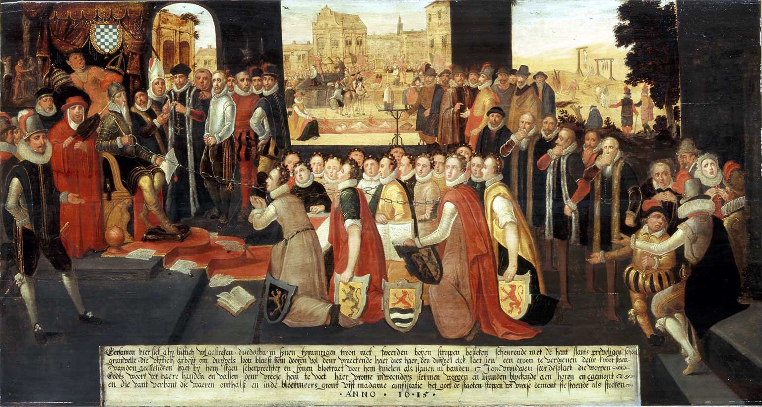 Oil painting with allegory of the tyranny of the Duke of Alba in the Netherlands