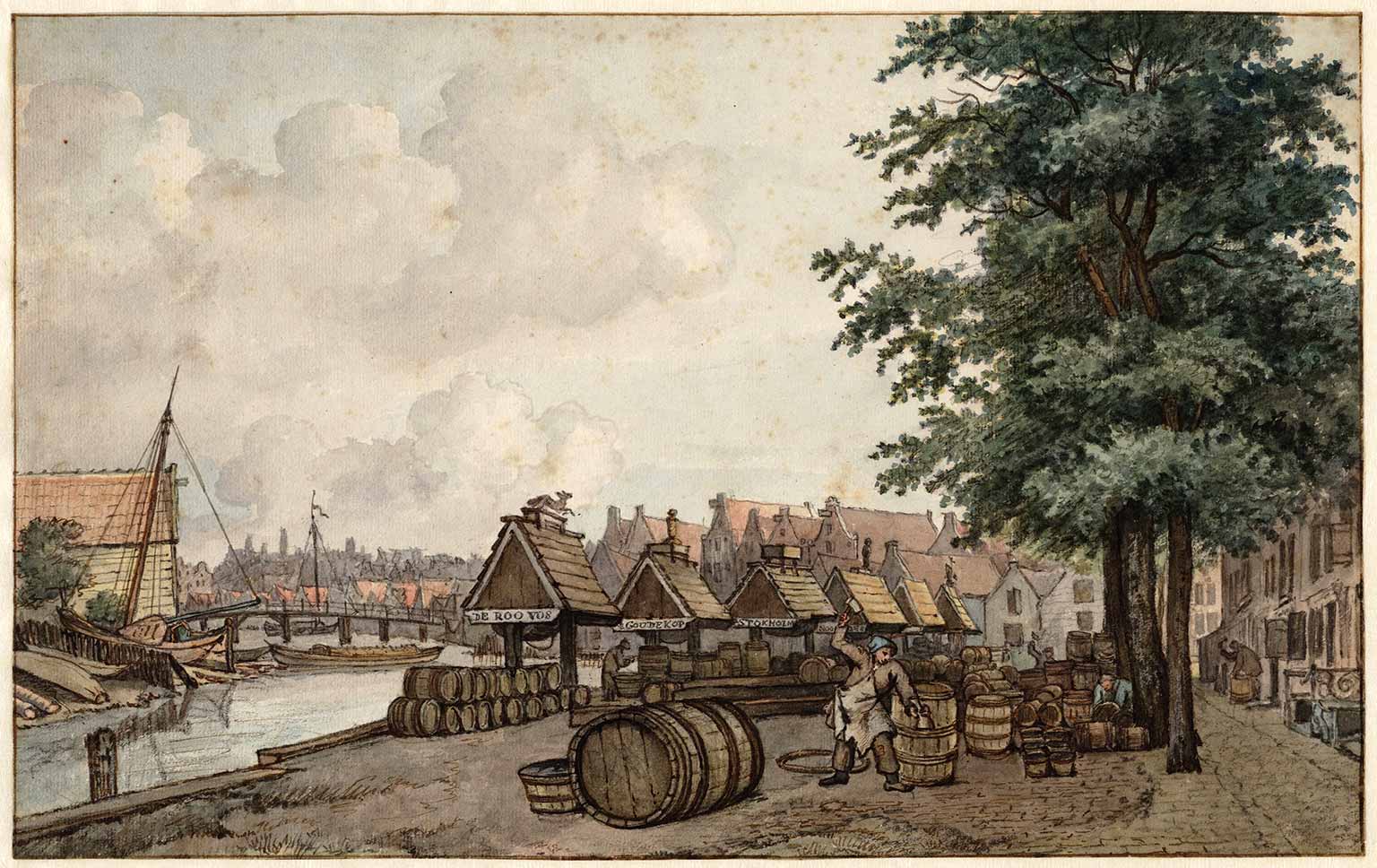 Nieuwe Teer­tuinen, Amsterdam, tekening van Gerrit Lamberts uit 1816