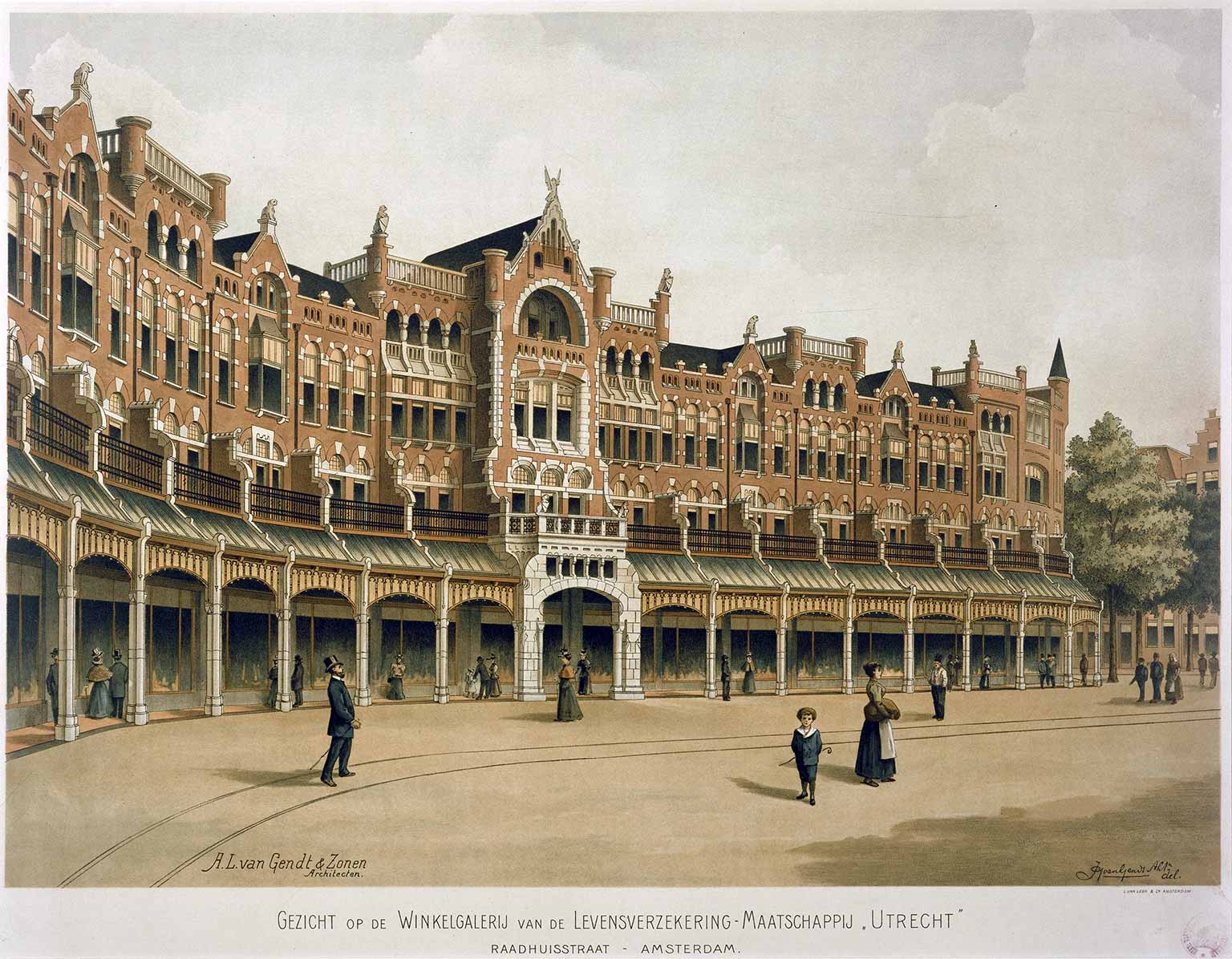 Winkelgalerij op de Raadhuisstraat, Amsterdam, rond 1900