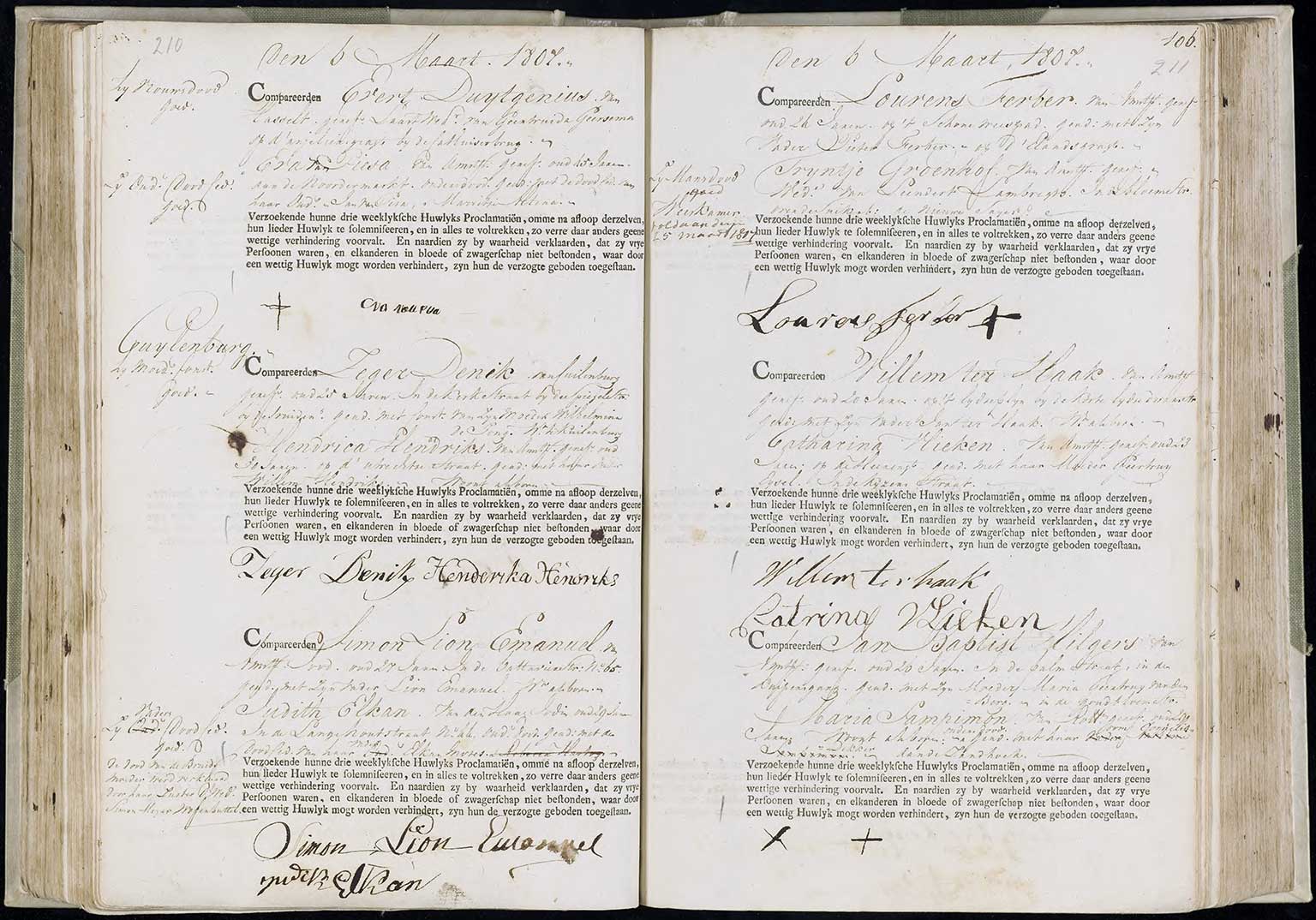Register met de ondertrouw op 6 maart 1807 tussen Zeger Deenik en Hendrika Henriks, Amsterdam
