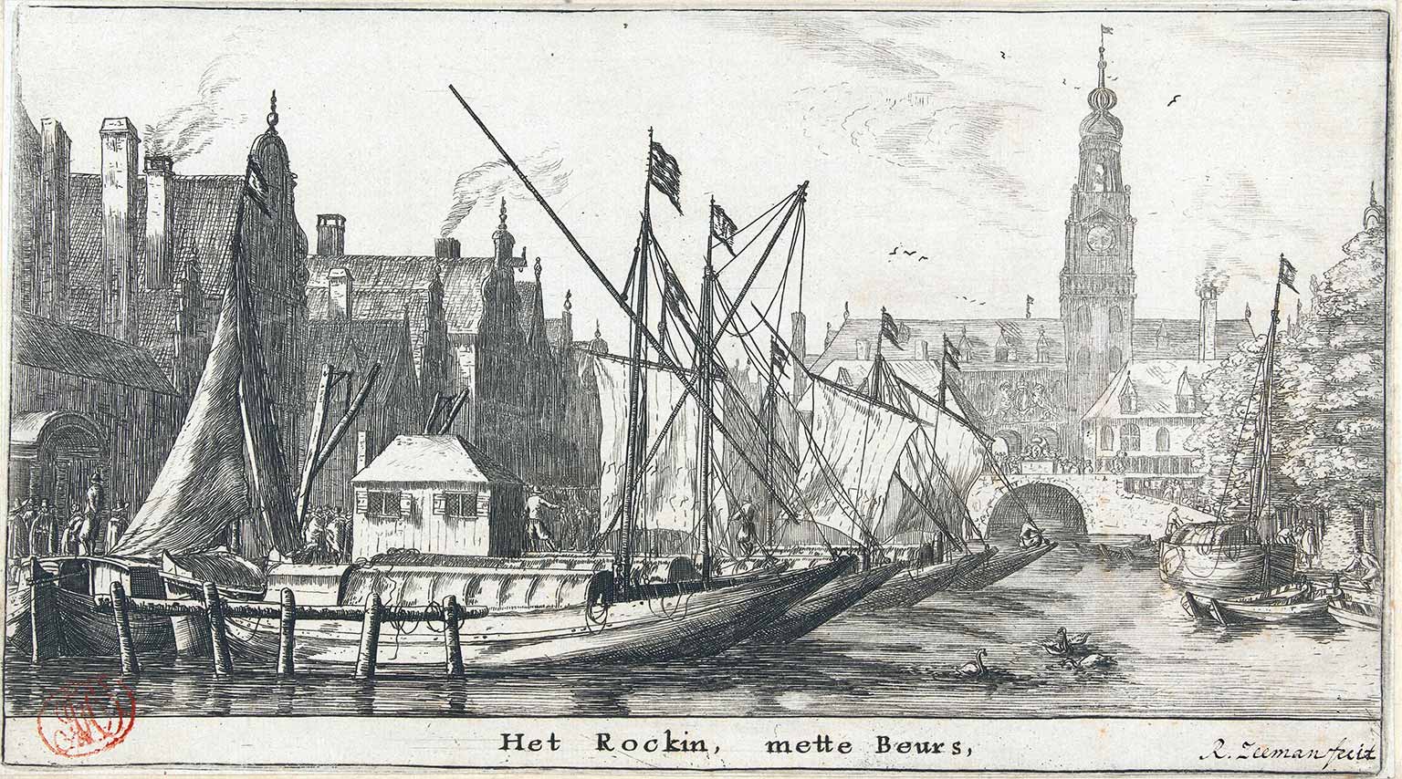 Rokin, Amsterdam, around 1654 with the first Amsterdam Exchange, designed by Hendrick de Keyser