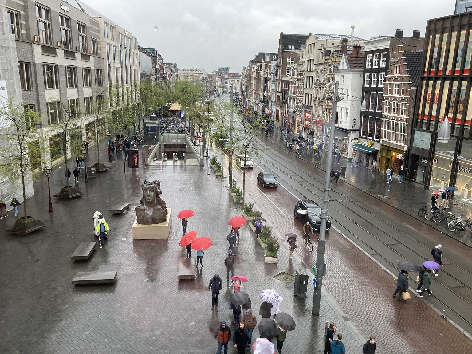Rokin, Amsterdam, in the rain, seen from the Industria building towards the south