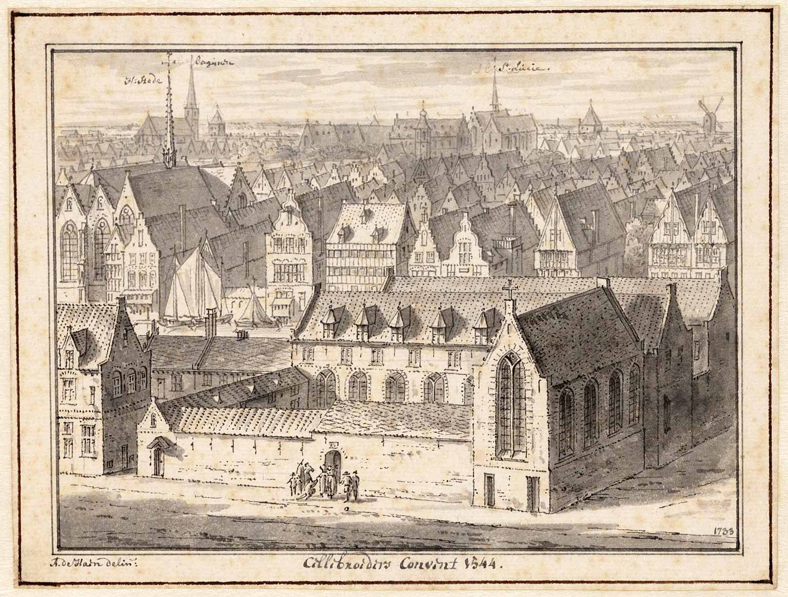 Former Alexian Convent seen from the back at Nes 70-58 towards Rokin 69, Amsterdam, in 1544