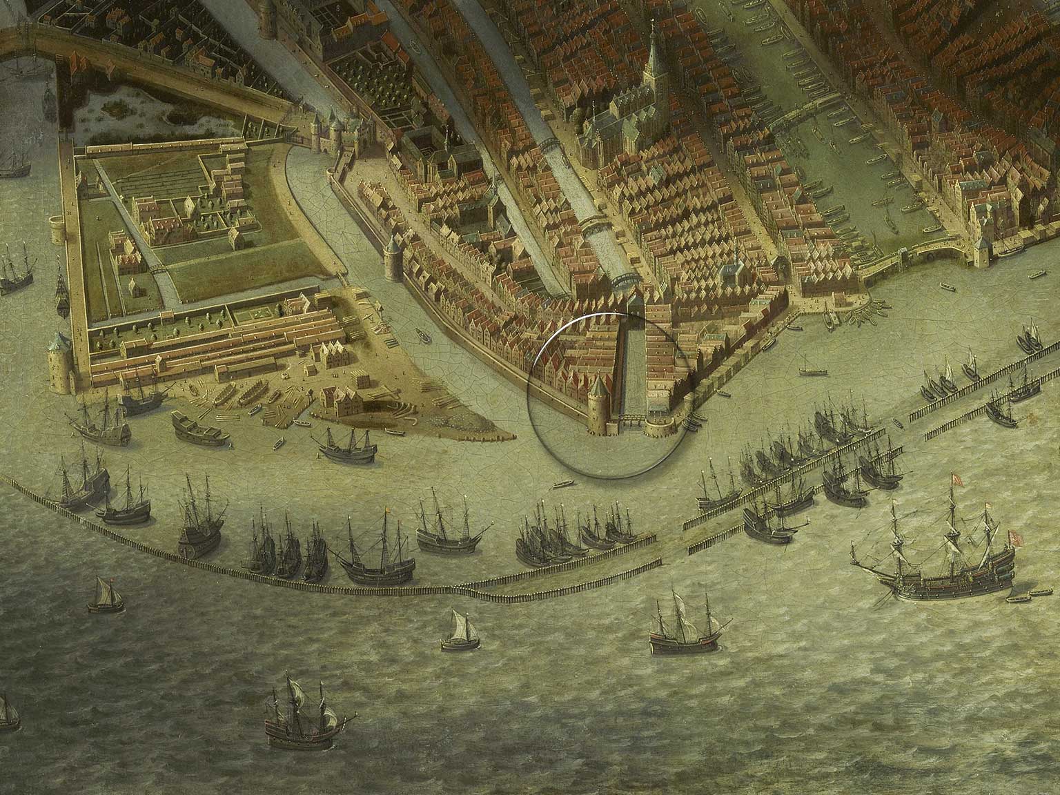 Schreierstoren, Amsterdam, as it was in 1538, detail of a painting from 1652 by Jan Micker