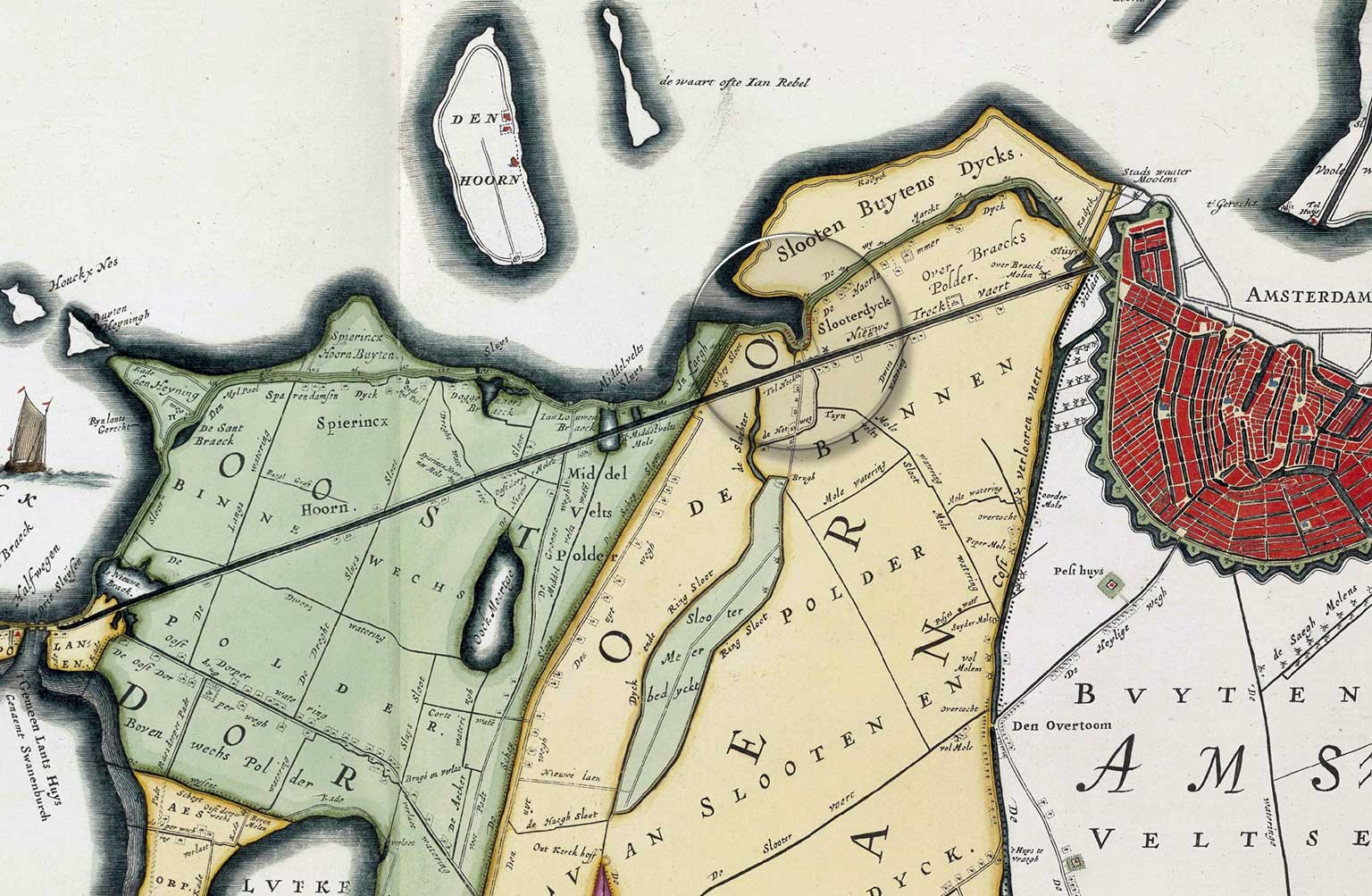 Village of Sloterdijk, Amsterdam, detail of a map from 1746