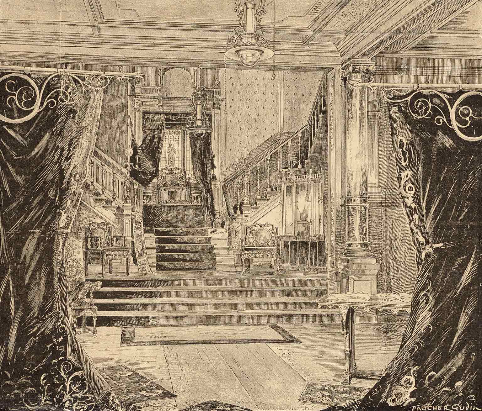 Drawing by Herminie Faucher-Gudin of the ground floor showroom on Spui 10A, Amsterdam, in 1892