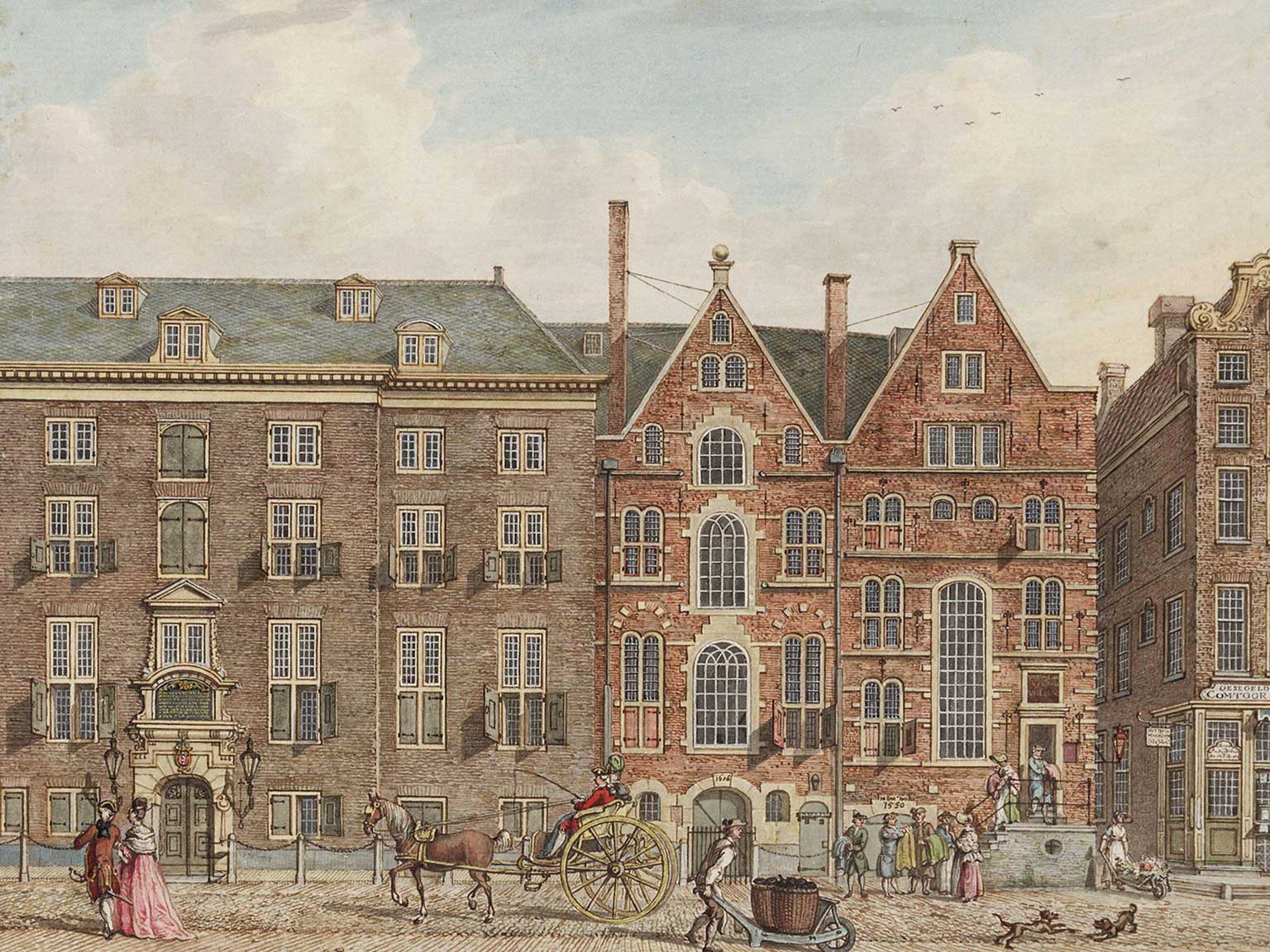 Oudezijds Voorburgwal 300-298, Amsterdam, drawing by H.P. Schouten from 1775