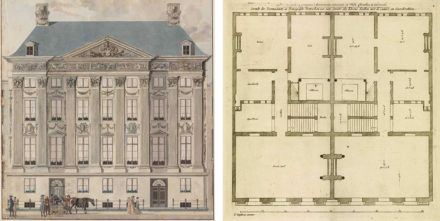 The Trippenhuis in Amsterdam, facade and floor layout