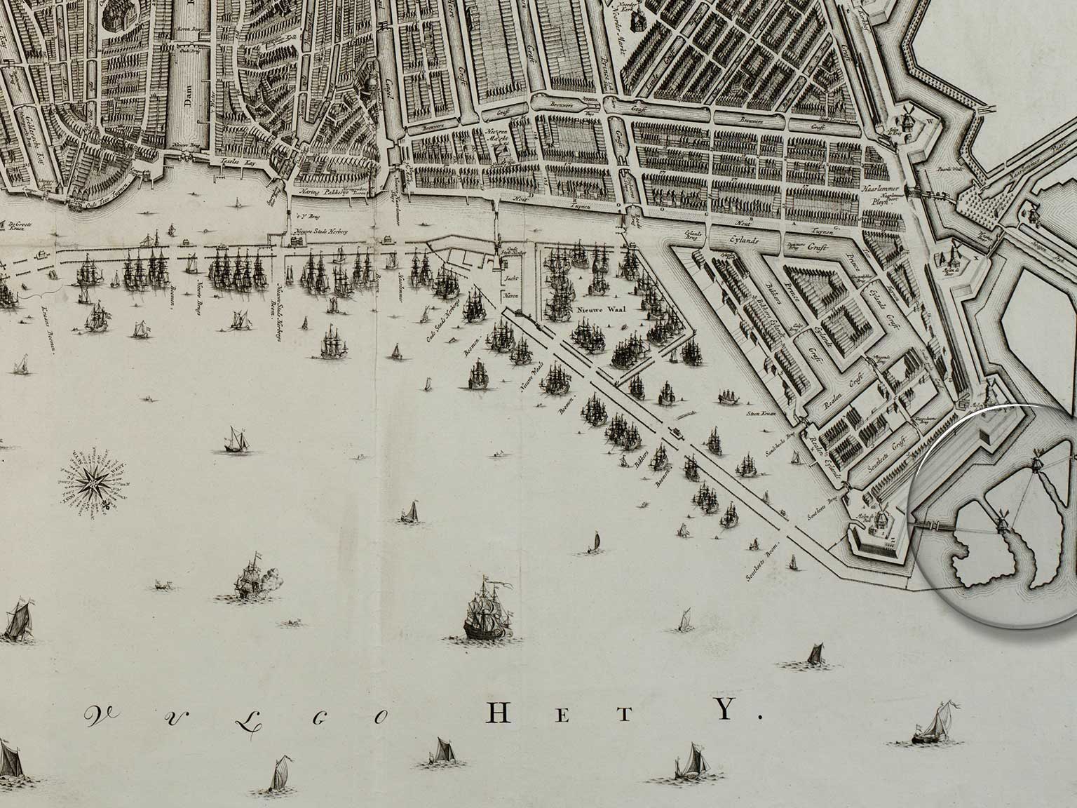 Detail van een kaart van Amsterdam van Gerrit de Broen uit 1737