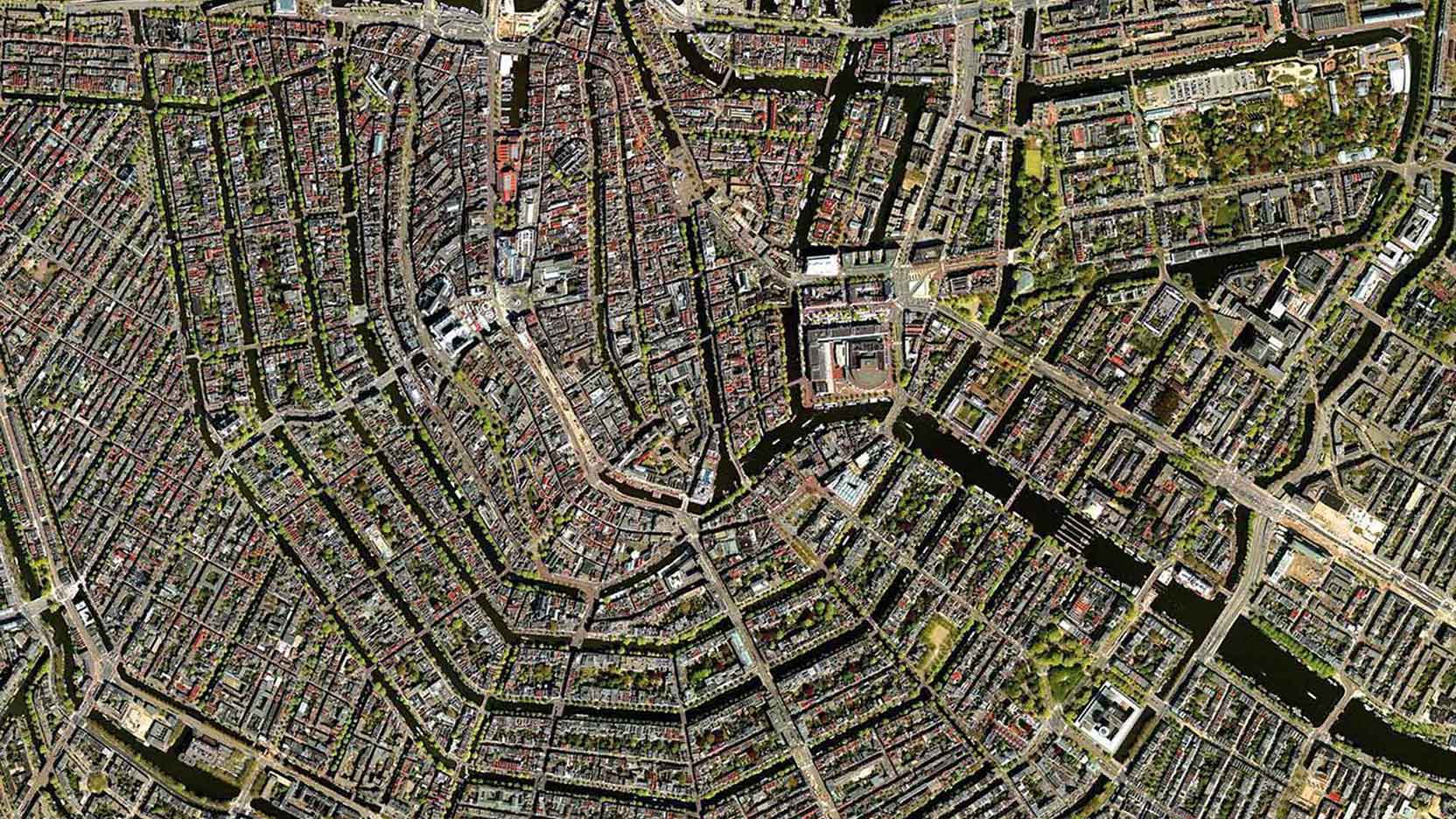 Aerial view of Amsterdam Canal Belt (grachtengordel)